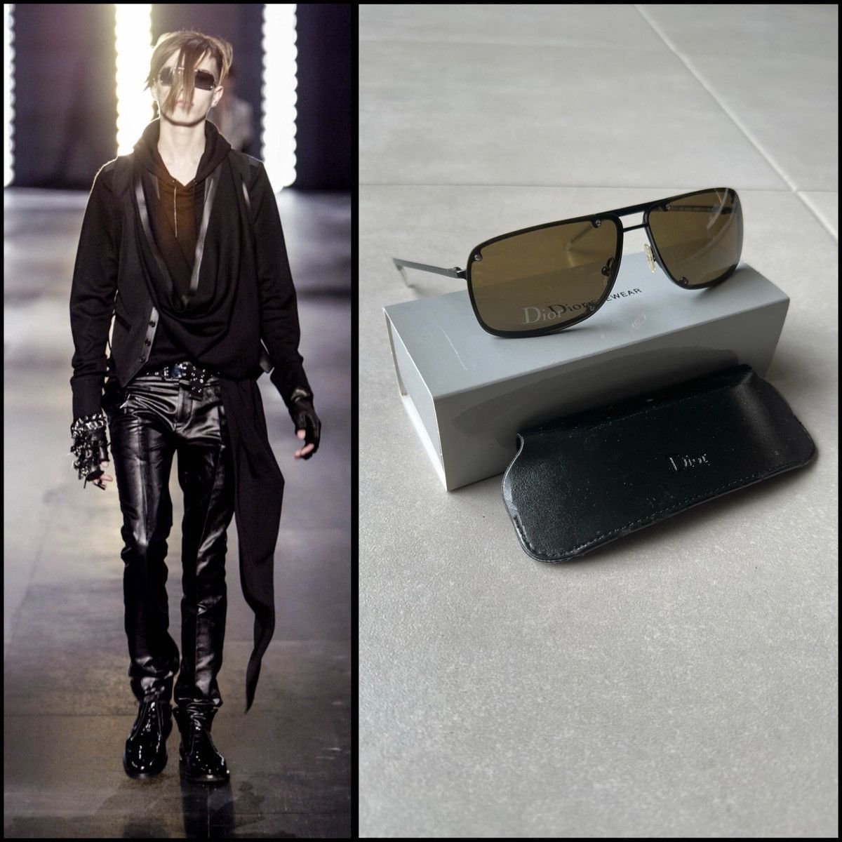Dior × Hedi Slimane Dior Homme black tie 3/s thin sunglasses