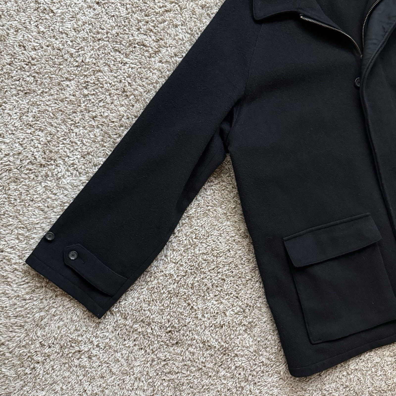 Polo Ralph Lauren × Ralph Lauren Vintage Polo Ralph Lauren Black Wool Pea Coat Zip Up Jacket Size US XL / EU 56 / 4 - 7 Thumbnail