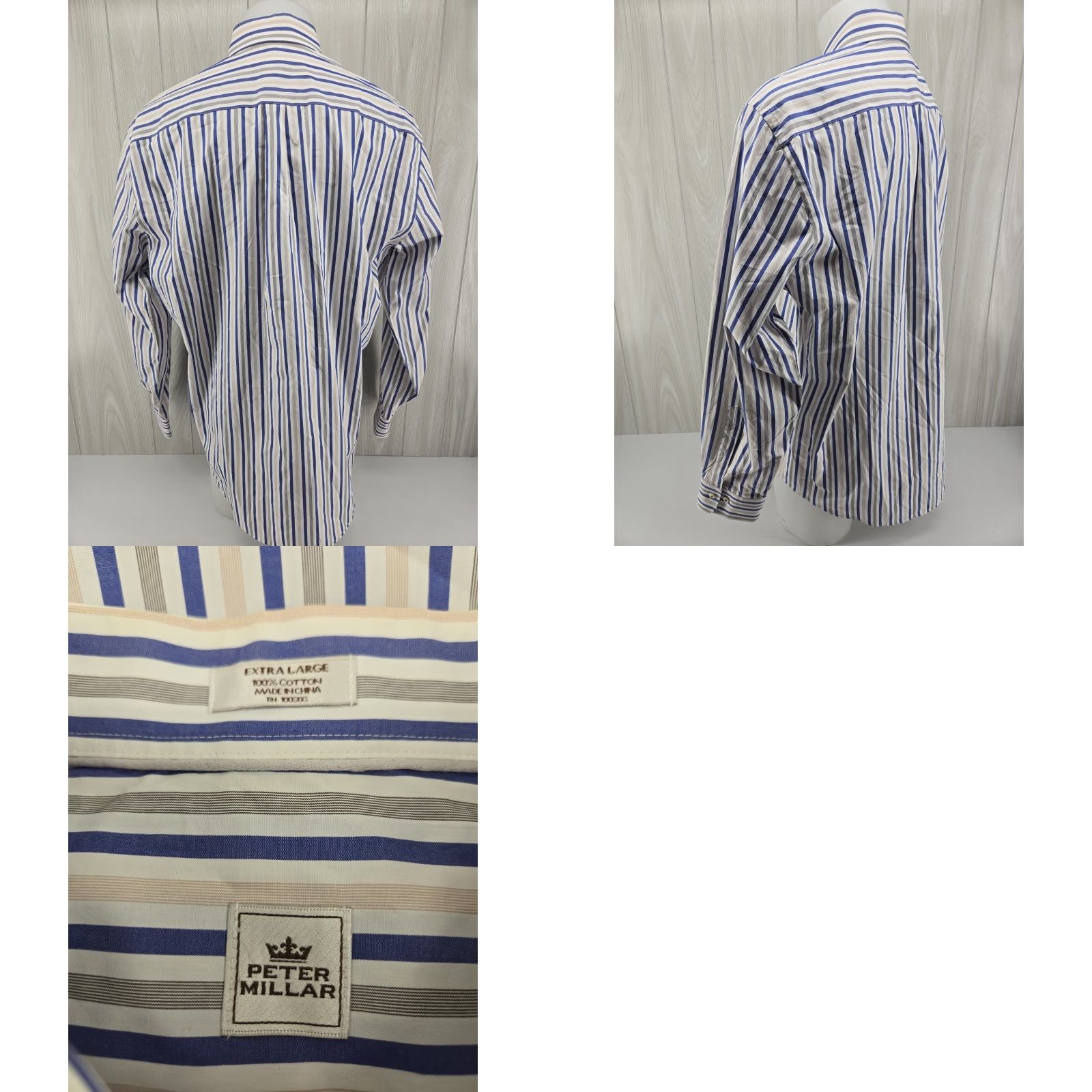 Peter Millar Peter Millar Button-Up Shirt XL Men's Long Sleeve White Blue Striped Casual Dress Shirt Size 46R - 8 Thumbnail
