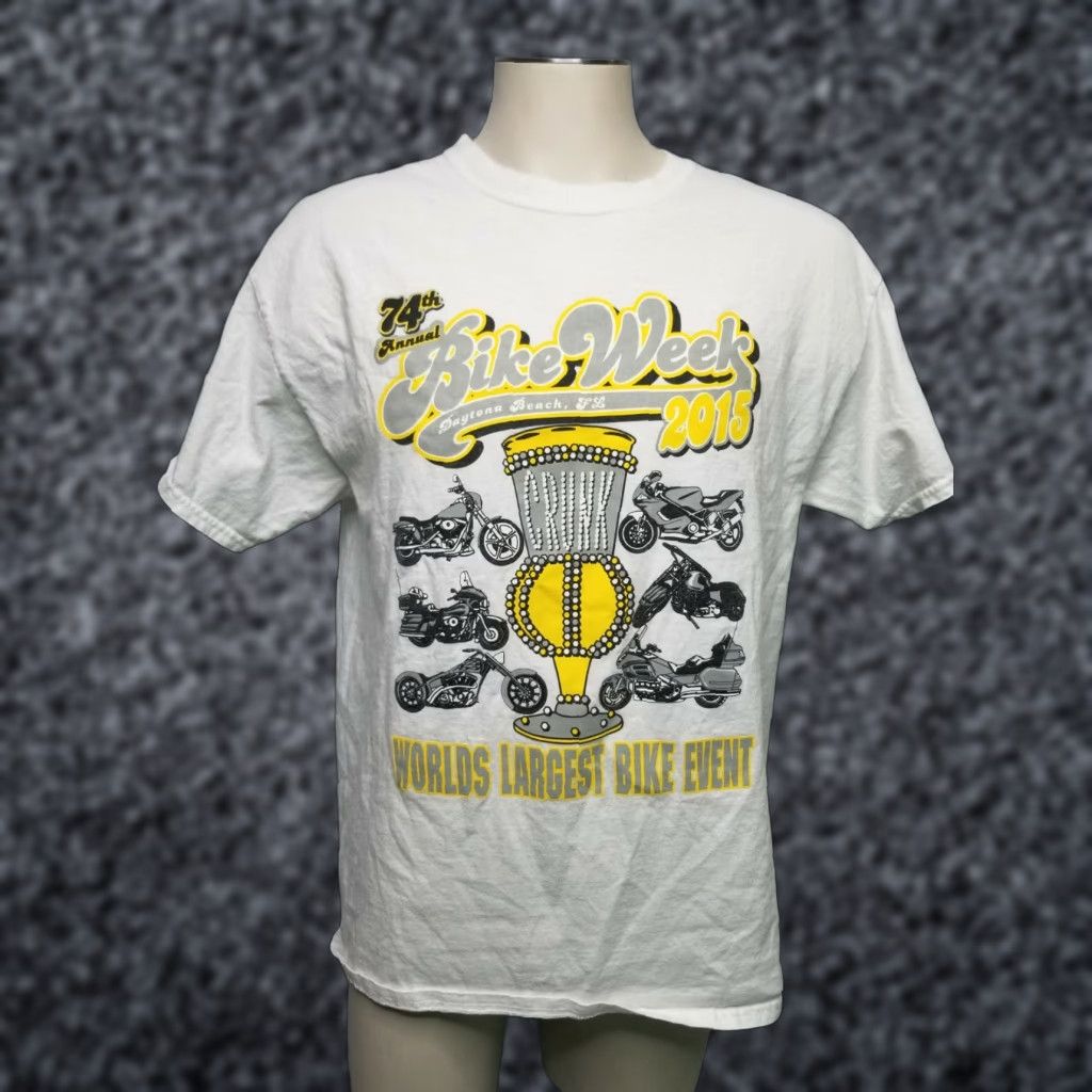 Gildan Gildan Mens L Motorcycle T-Shirt DAYTONA BIKE WEEK 2015 Graphic Biker Rap Tee White Crew Neck Short Sleeve - Regular Fit Size US L / EU 52-54 / 3 - 1 Thumbnail