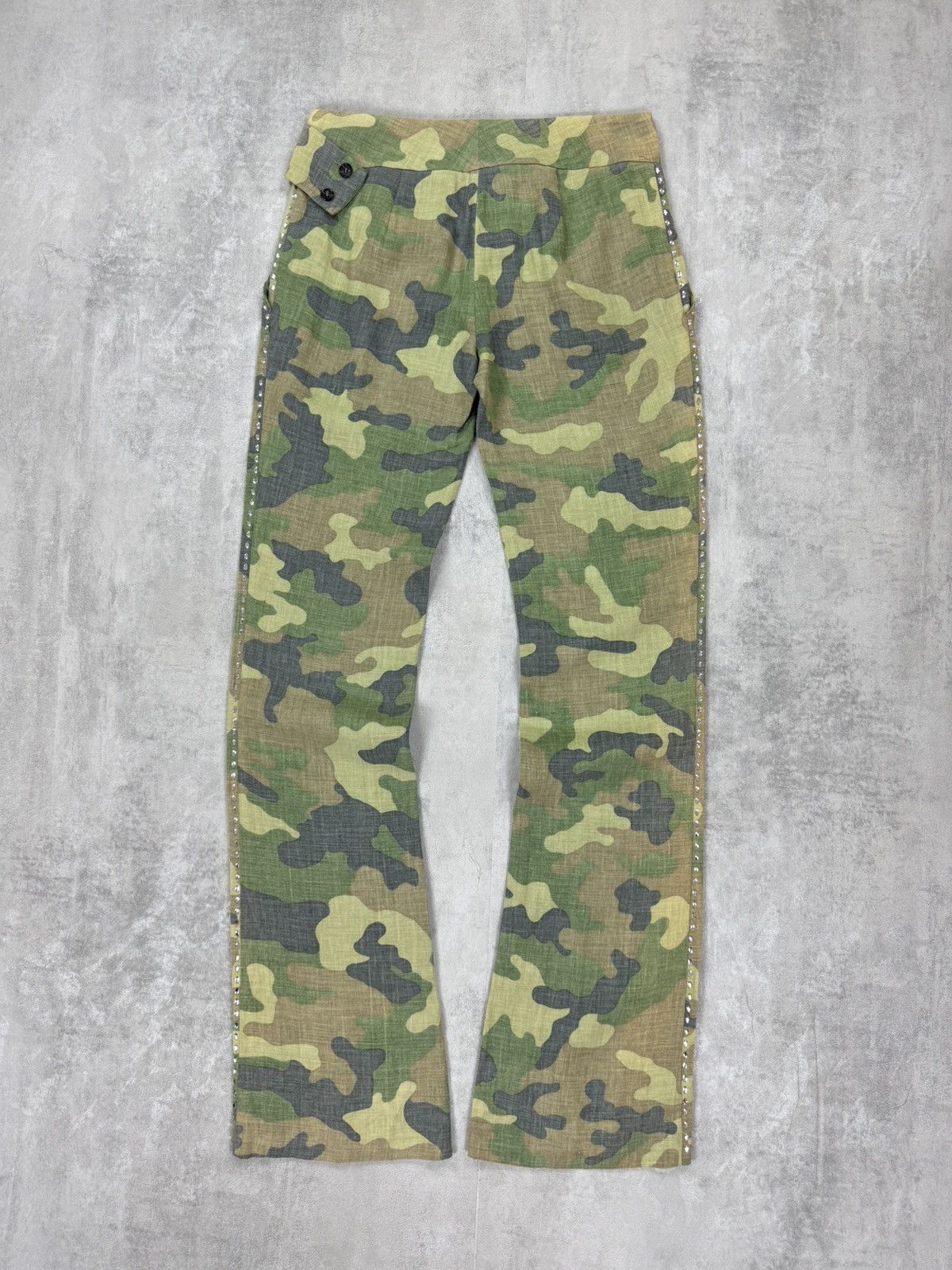 John Richmond John Richmond Linen Camouflage Pants Crystal Bootcut size 46 Size 32" / US 10 / IT 46 - 4 Thumbnail
