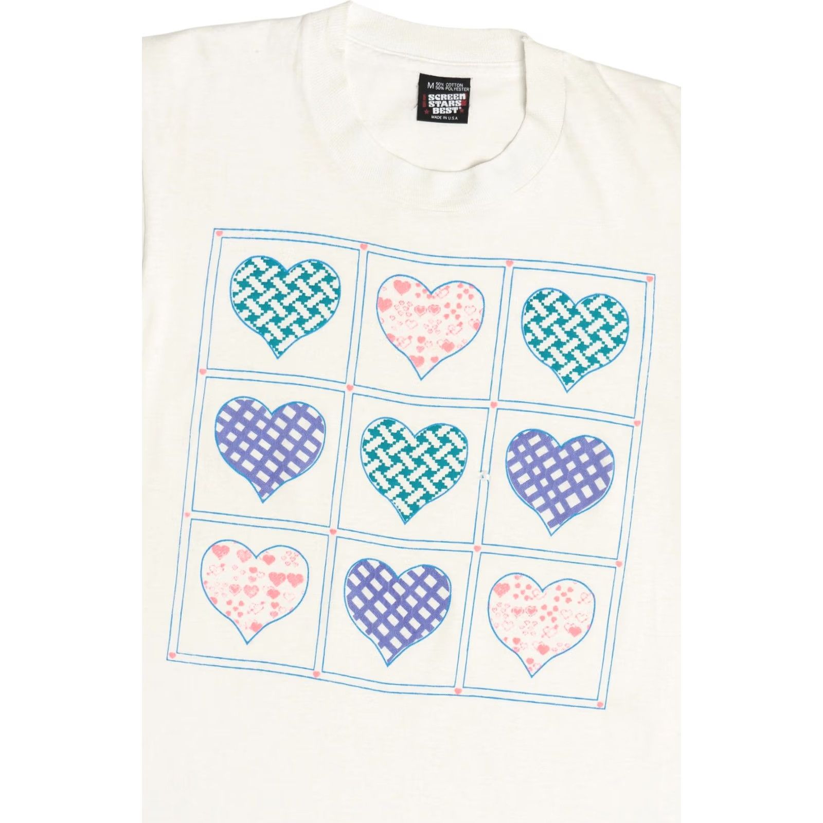 Vintage VINTAGE Screen Stars T-Shirt White Medium 90s Neon Hearts Embossed Print Single Stitch Size US M / EU 48-50 / 2 - 2 Thumbnail