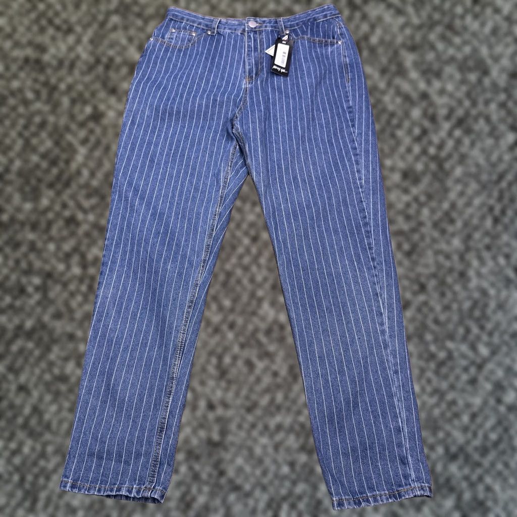 Nasty Gal Nasty Gal Jeans 14 Blue High Rise Pinstripe Mom New Size 36" / US 14 / IT 50 - 1 Thumbnail