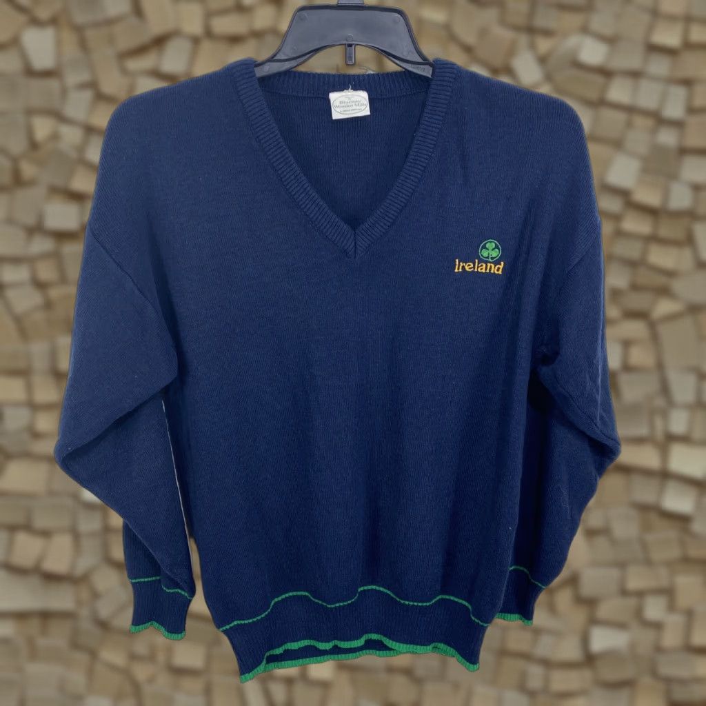 Vintage Blarney Woollen Mills Acrylic Ireland Navy Blue V Neck Sweater Large Men’s Knit Size US L / EU 52-54 / 3 - 1 Thumbnail