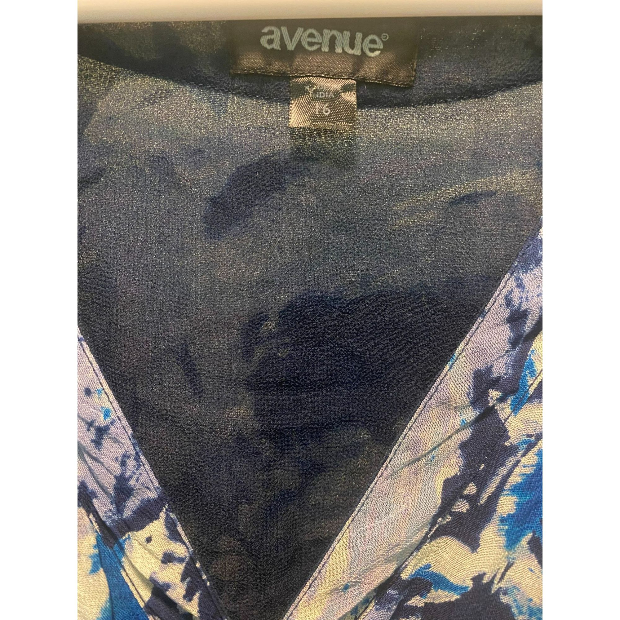 Avenue Avenue Womens Blue & White Floral Print V-Neck Midi Dress Si Size XXL / US 16-18 / IT 52-54 - 4 Thumbnail
