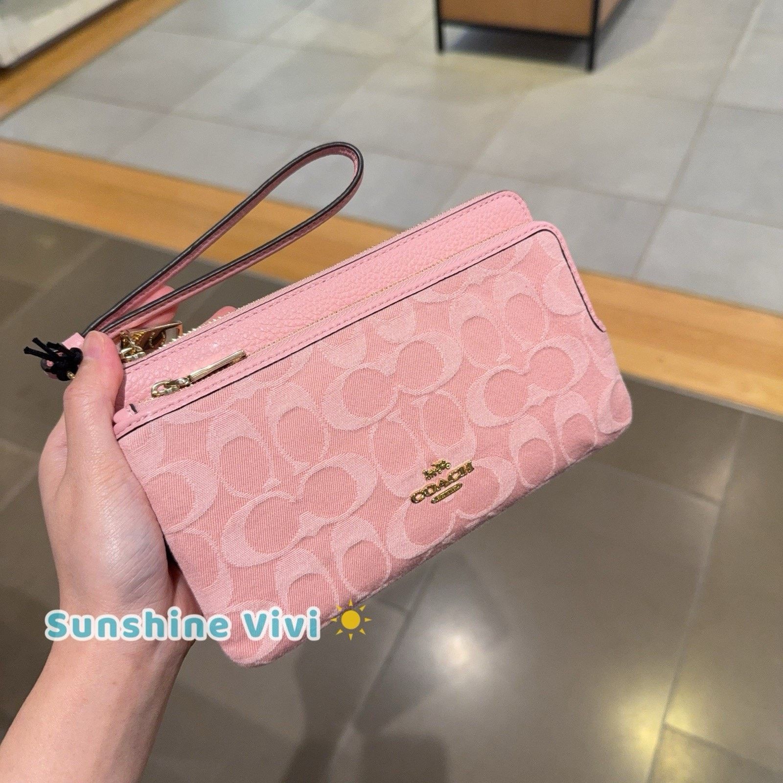 Coach NWT Coach CDN22 Double Zip Wallet Signature Denim Light Pink Size ONE SIZE - 2 Thumbnail