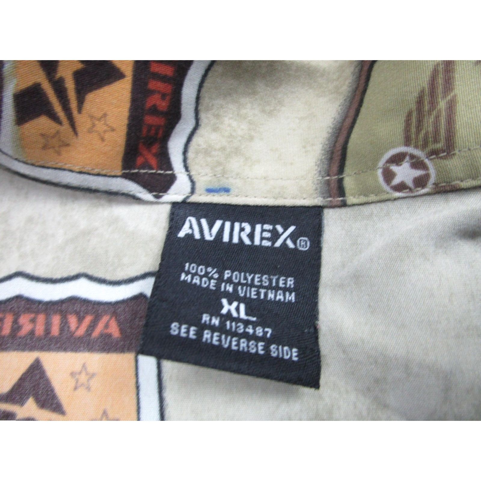 Avirex Avirex Shirt Mens XL Beige Short Sleeve Button Up Baggy Print y2k Polyester Size US XL / EU 56 / 4 - 5 Thumbnail