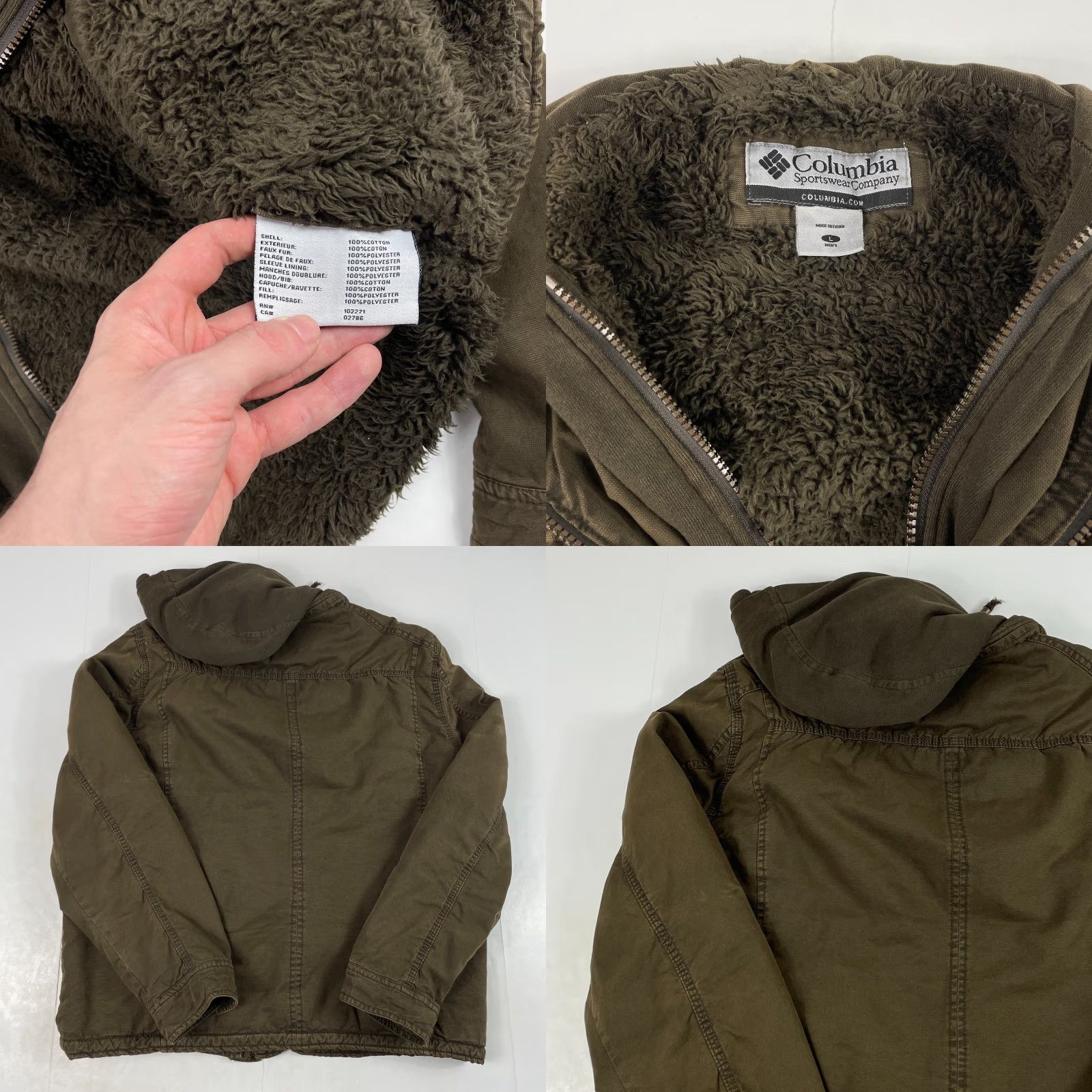 Vintage Columbia Jacket Mens Large Brown Field Cargo Military Hooded Sherpa Lined Canvas Size US L / EU 52-54 / 3 - 8 Thumbnail