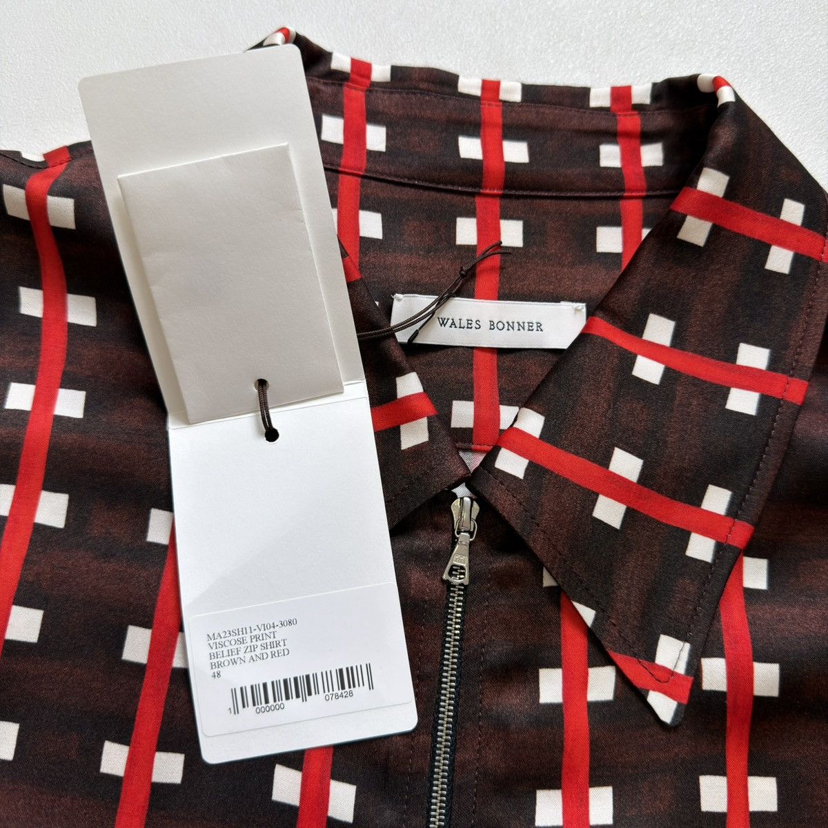 Wales Bonner ‘Relief’ Brown + Red Patterned Zip Shirt Size US M / EU 48-50 / 2 - 5 Thumbnail