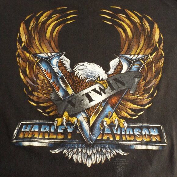 image of 3D Emblem Vintage Shirt, L, Harley Davidson, Eagle/v-Twin in Black, Men's (Size Large)