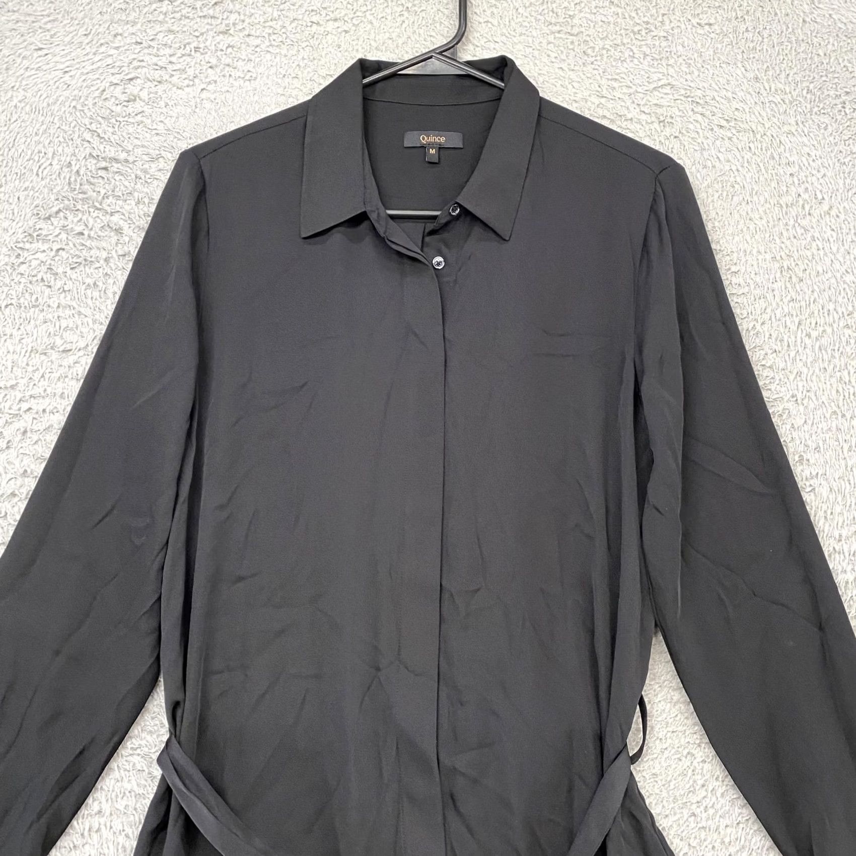 Quince Quince Silk Shirt Dress Womens M Black Belted Long Sleeve Office Work Shirt Dress Size M / US 6-8 / IT 42-44 - 3 Thumbnail