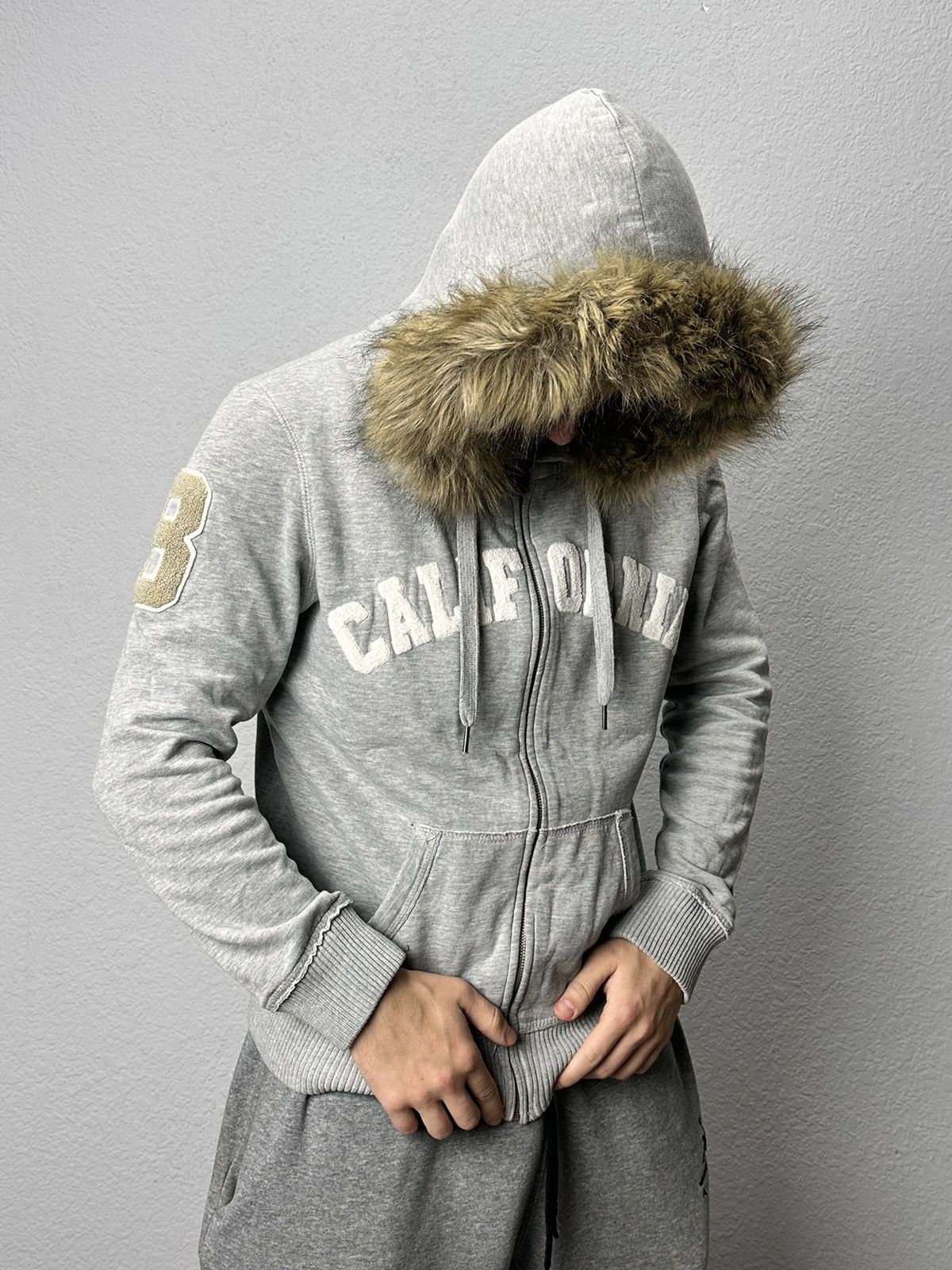 Vintage Army Military Fur Hood Jacket Y2K Utility Cropped