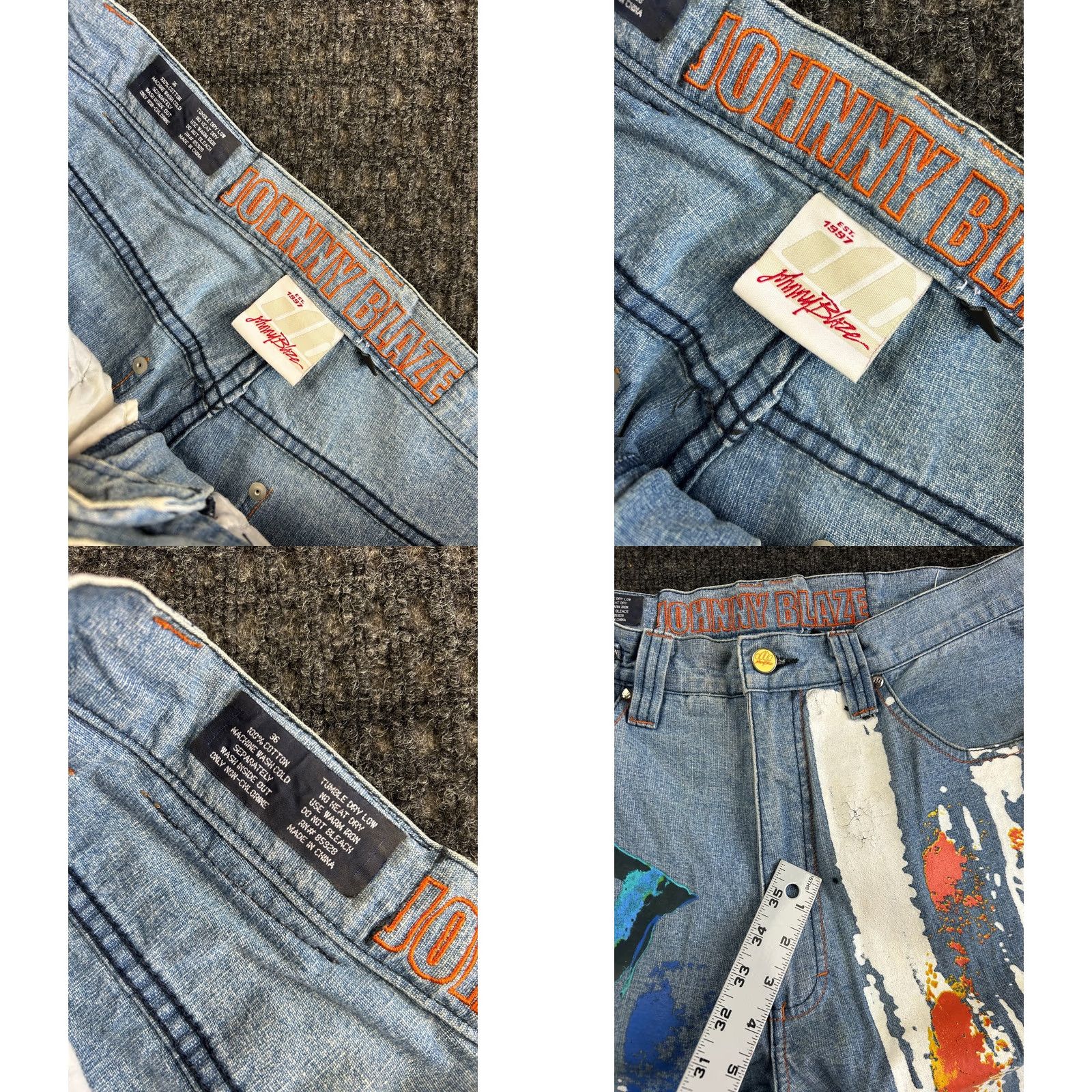 Denime VINTAGE Johnny Blaze Jeans 36 Paint Streaks Baggy Loose Hip Hop Denim Mens Size US 36 / EU 52 - 8 Thumbnail