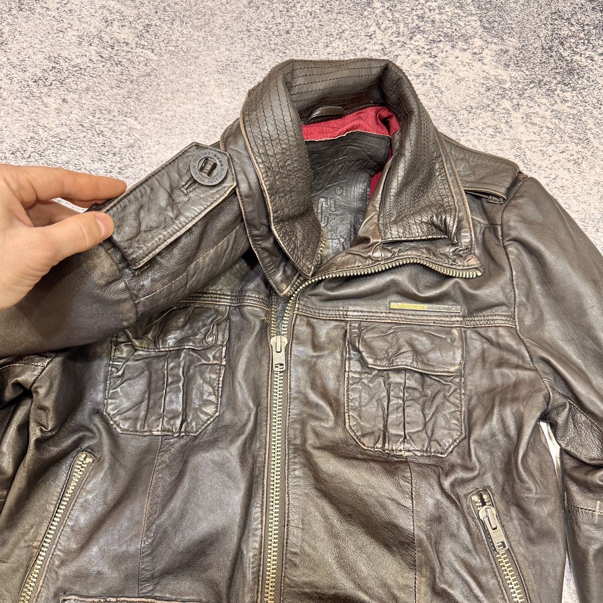 Superdry Superdry Brad Leather Jacket Dark Brown L size Size US L / EU 52-54 / 3 - 8 Thumbnail