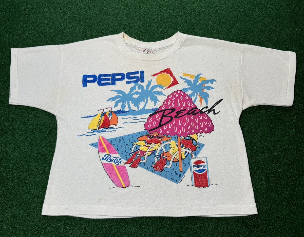 Pepsi × Vintage Vtg 80s RARE Pepsi Cola Fun In The Sun Beach Crop T Shirt Size S / US 4 / IT 40 - 1 Thumbnail