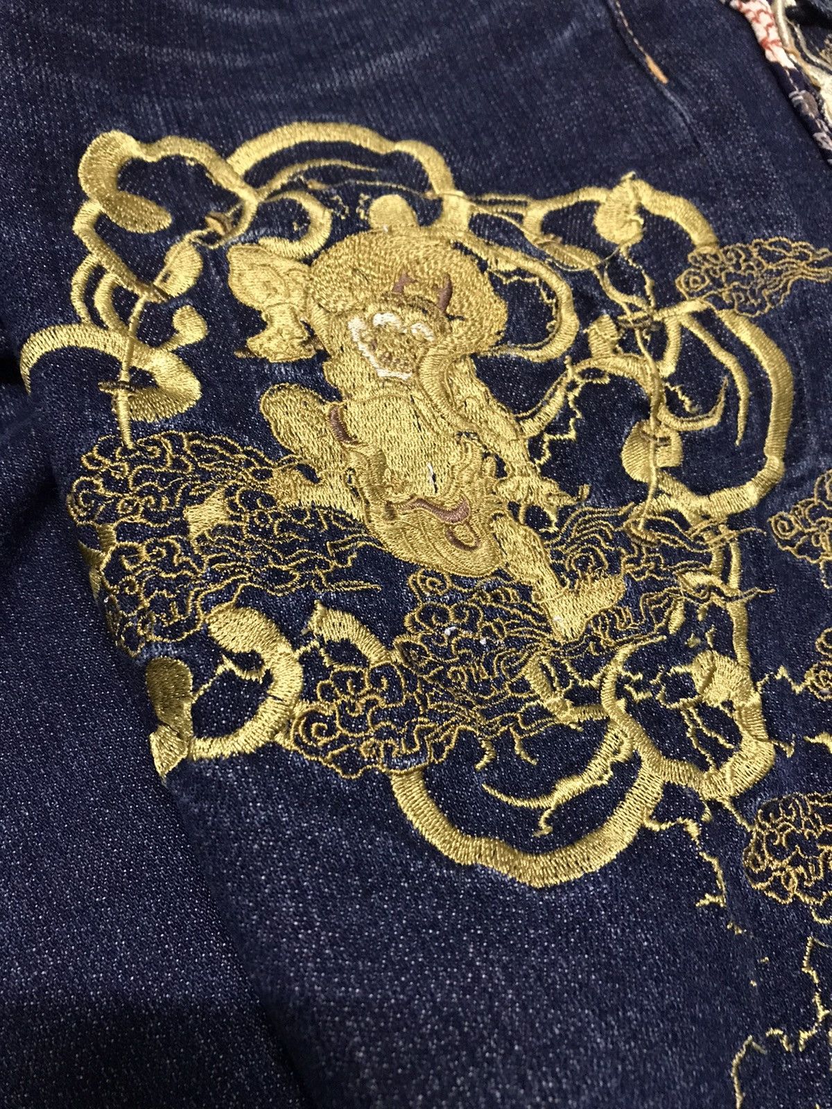 Japanese Brand Crazy🔥🔥 Japanese Motive Sukajan Gold Evil Embroidery Jeans Size US 32 / EU 48 - 11 Thumbnail