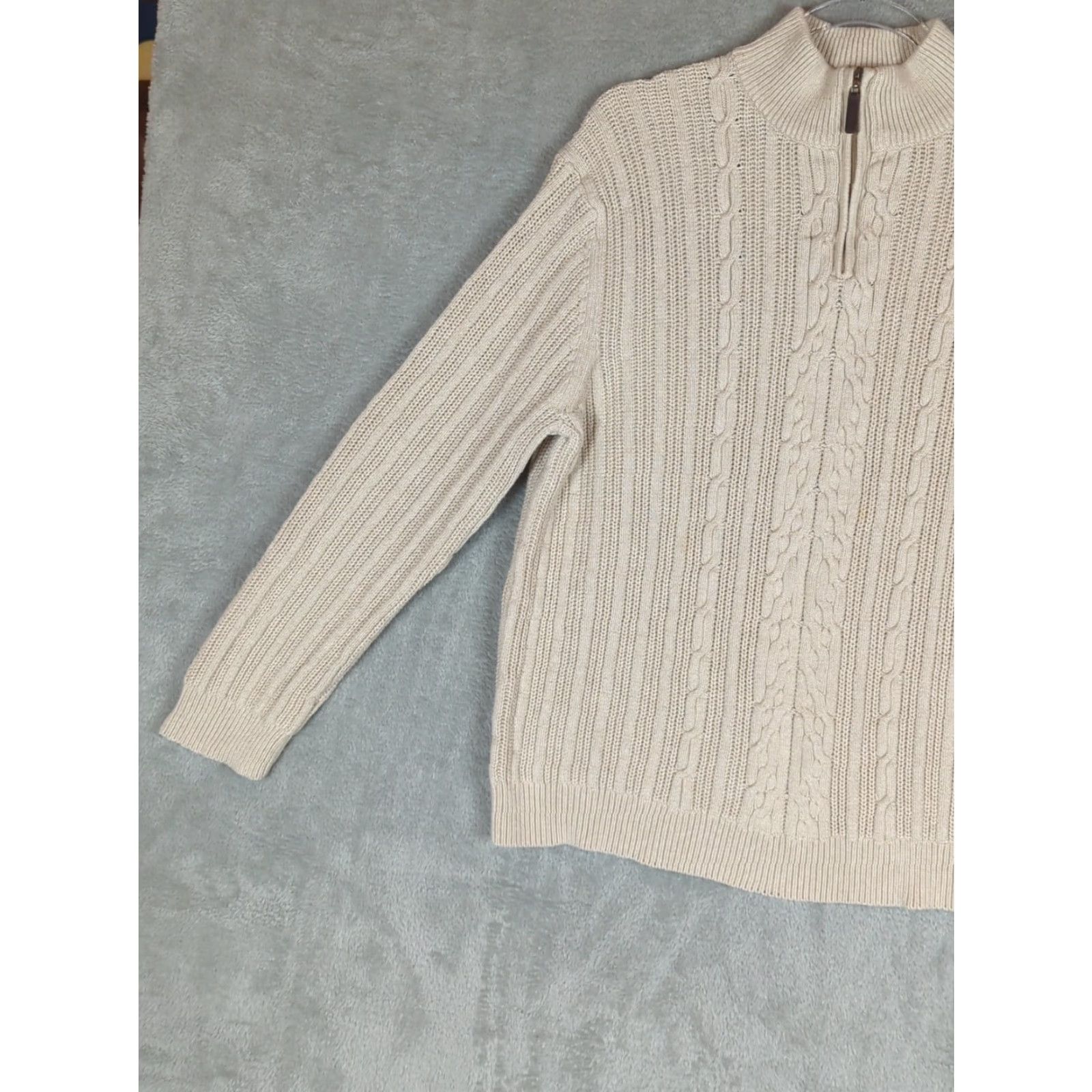 Tasso Elba Tasso Elba Sweater Mens XL Ivory Pullover Cable-Knit 1/4 Zip Mock Neck Long Sleeve Knit Cotton Size US XL / EU 56 / 4 - 2 Thumbnail