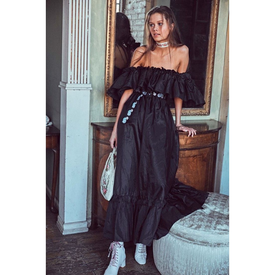 LoveShackFancy LoveShackFancy Tara Ruffle-trim Taffeta Dress black size 2 Size XS / US 0-2 / IT 36-38 - 2 Thumbnail