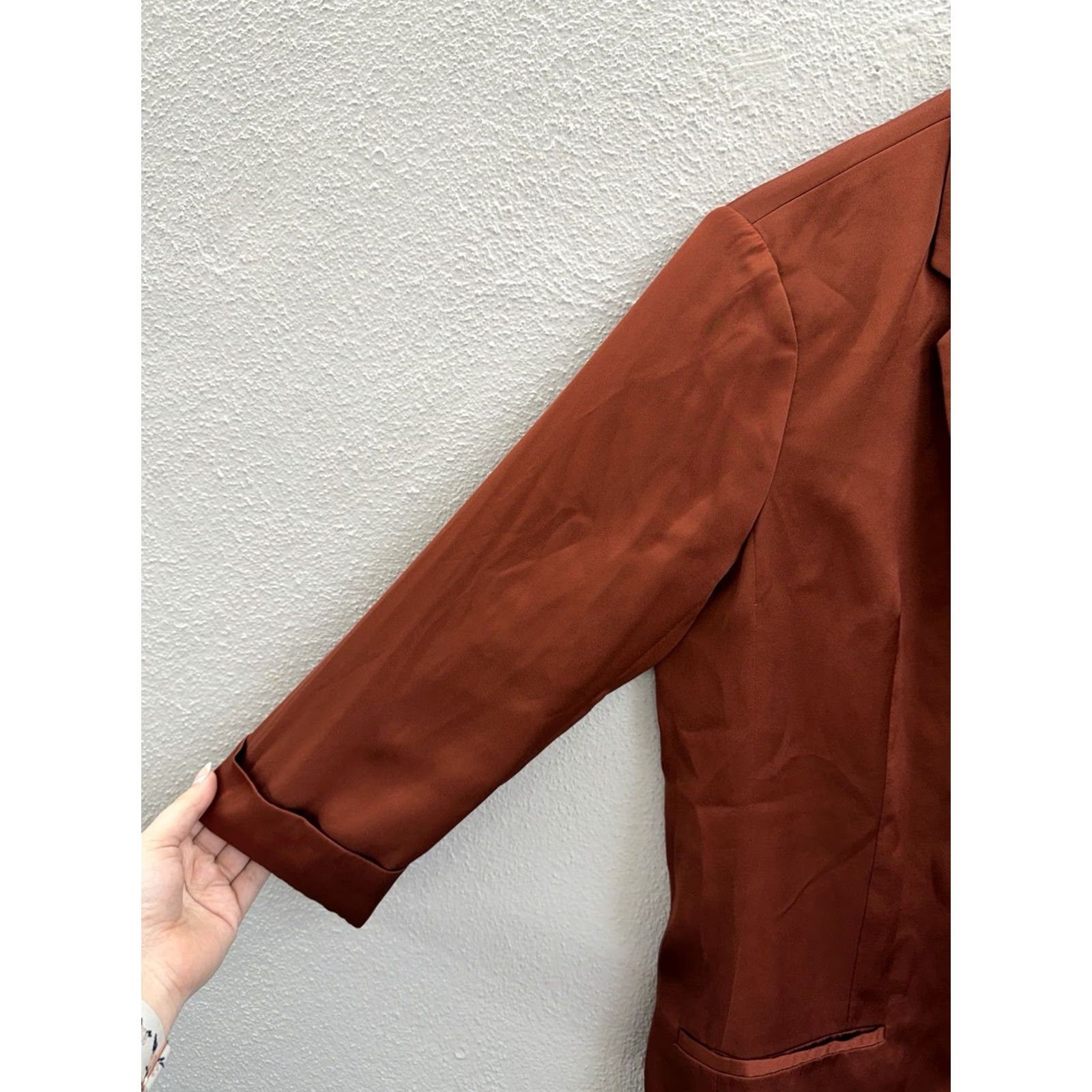 Express Express Blazer Shirt Womens Large Orange Long Sleeve Open Front Lined Size L / US 10 / IT 46 - 2 Thumbnail