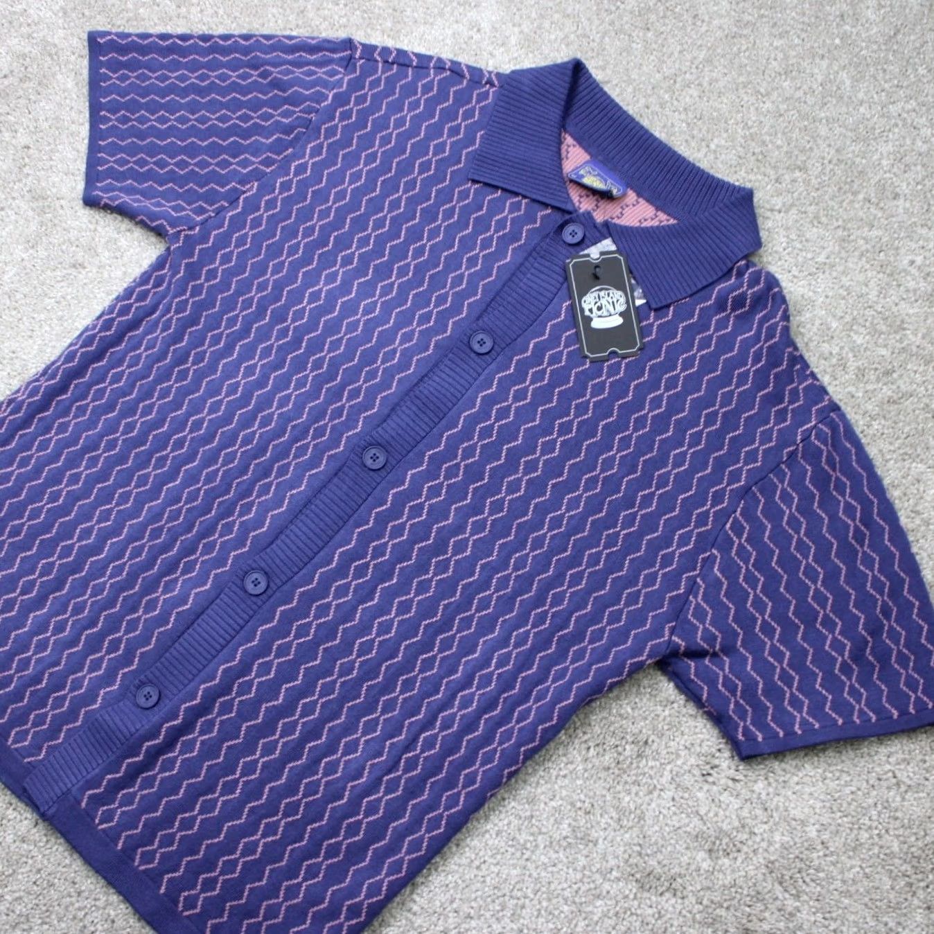 Vintage Coney Island Picnic Shirt Mens Medium Purple/Pink Knit Button-Up Short Sleeve Geometric Vintage? No (remove) Size US M / EU 48-50 / 2 - 3 Thumbnail