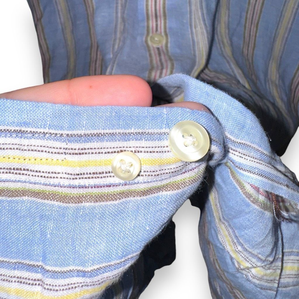 Bullock & Jones Mine London Pastel Stripe Pure Linen Button Down Shirt M Size US M / EU 48-50 / 2 - 10 Thumbnail