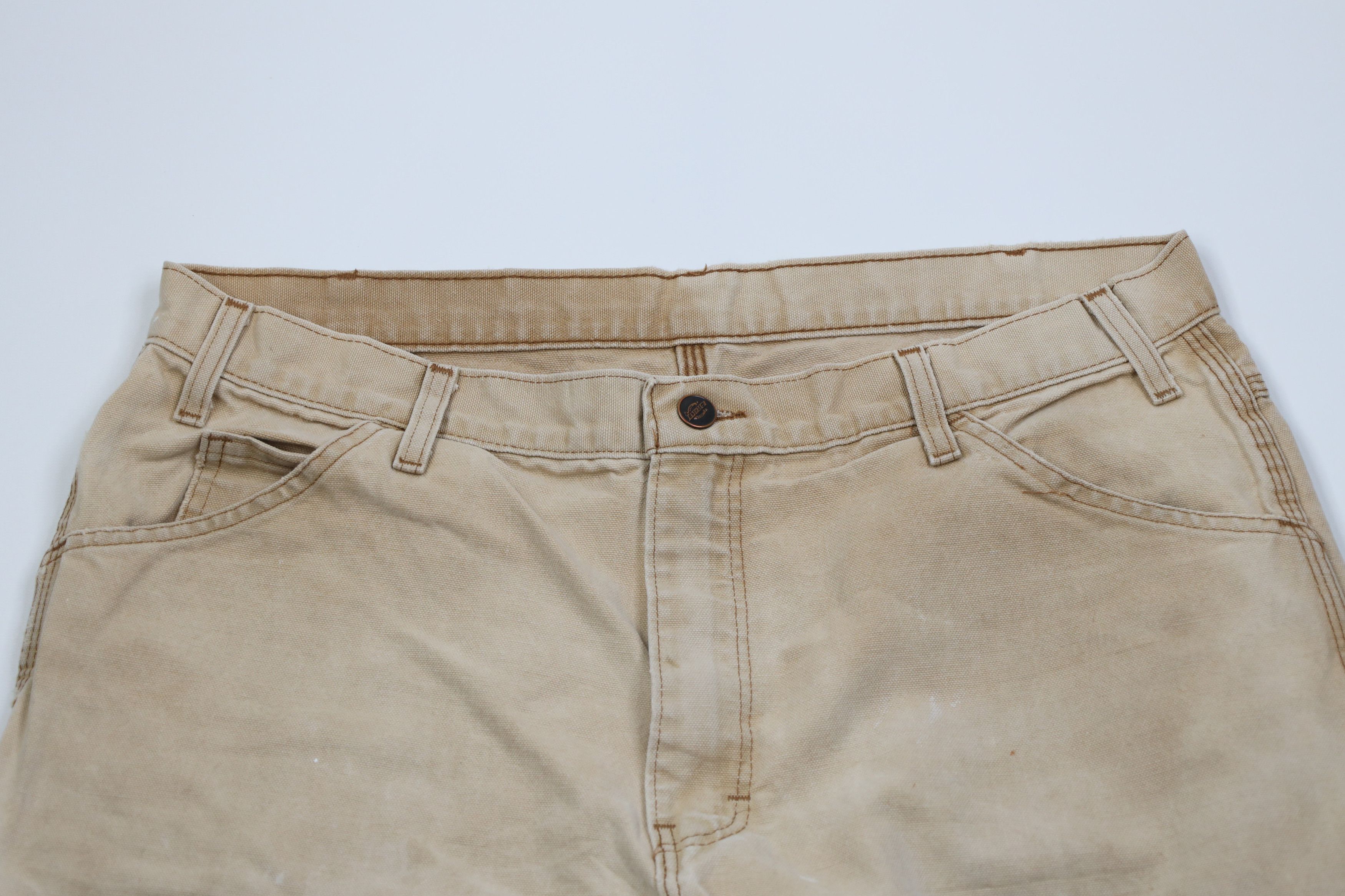 Dickies Vintage 90s Dickies Canvas Wide Leg Dungaree Pants Beige Size US 36 / EU 52 - 2 Thumbnail