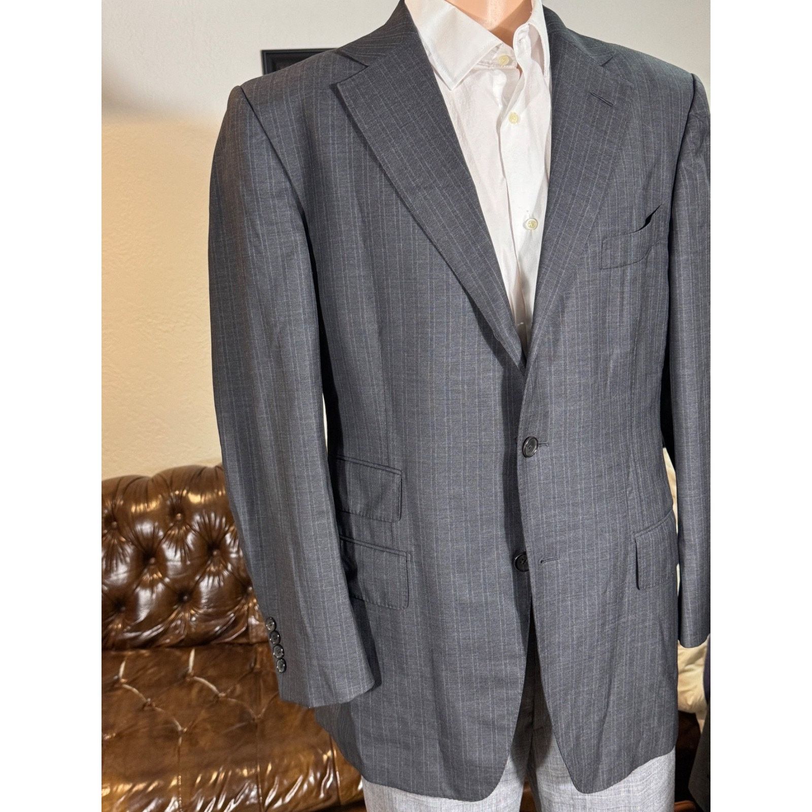 Tom Ford Tom Ford Charcoal Striped Gray Wool Blazer Notch Lapel 52 42 Size 42R - 3 Thumbnail