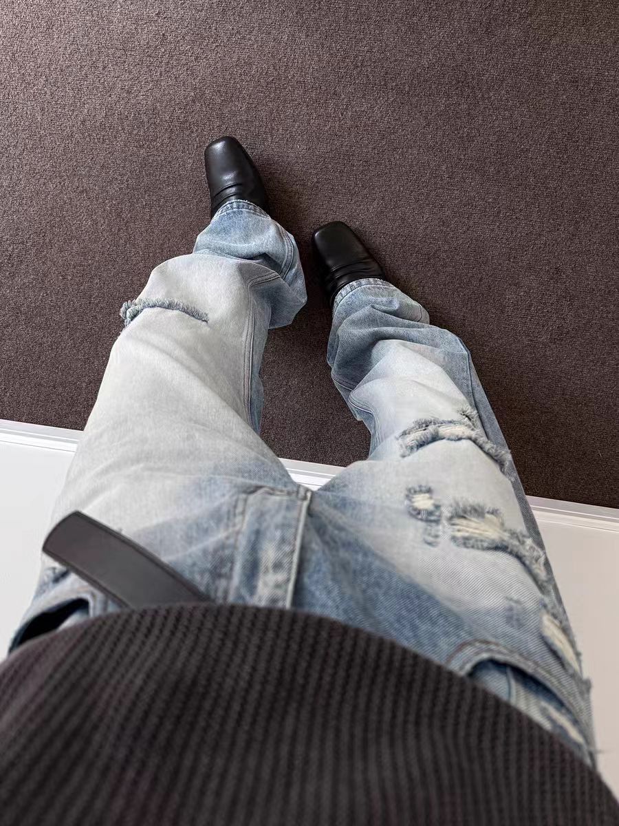 Designer × Jean × Vintage Vintage washed ripped straight leg micro flare jeans Size US 34 / EU 50 - 5 Thumbnail