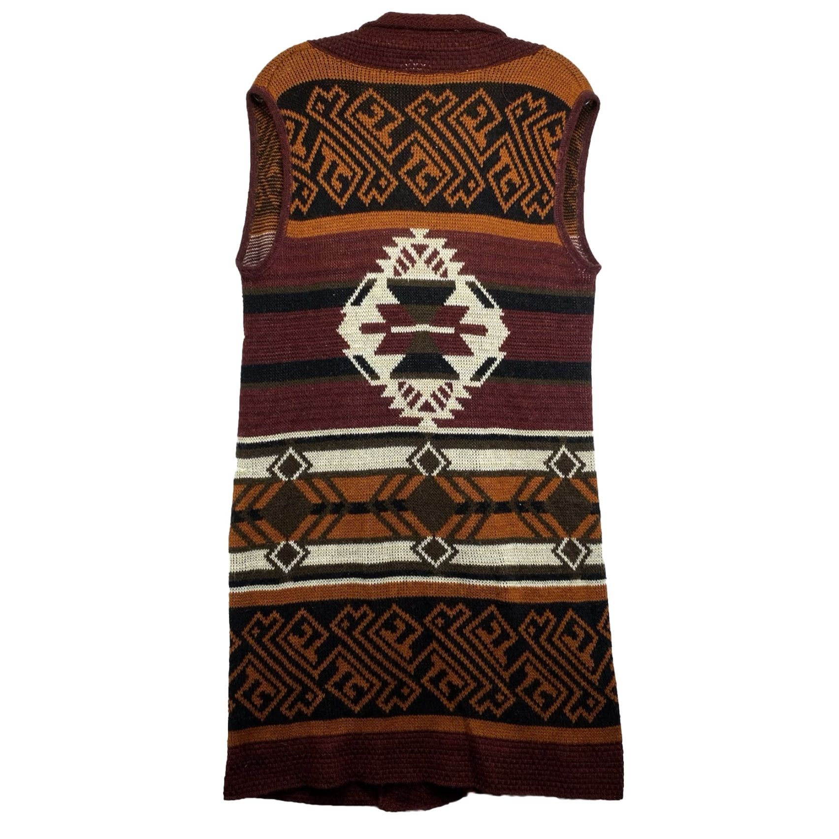Vintage VINTAGE Daytrip Women's Kimono Vest Duster Coatigan Sleeveless Tribal Geometric Pattern Small Red Orange Casual Summer Spring Fall Women's Size S / US 4 / IT 40 - 2 Thumbnail
