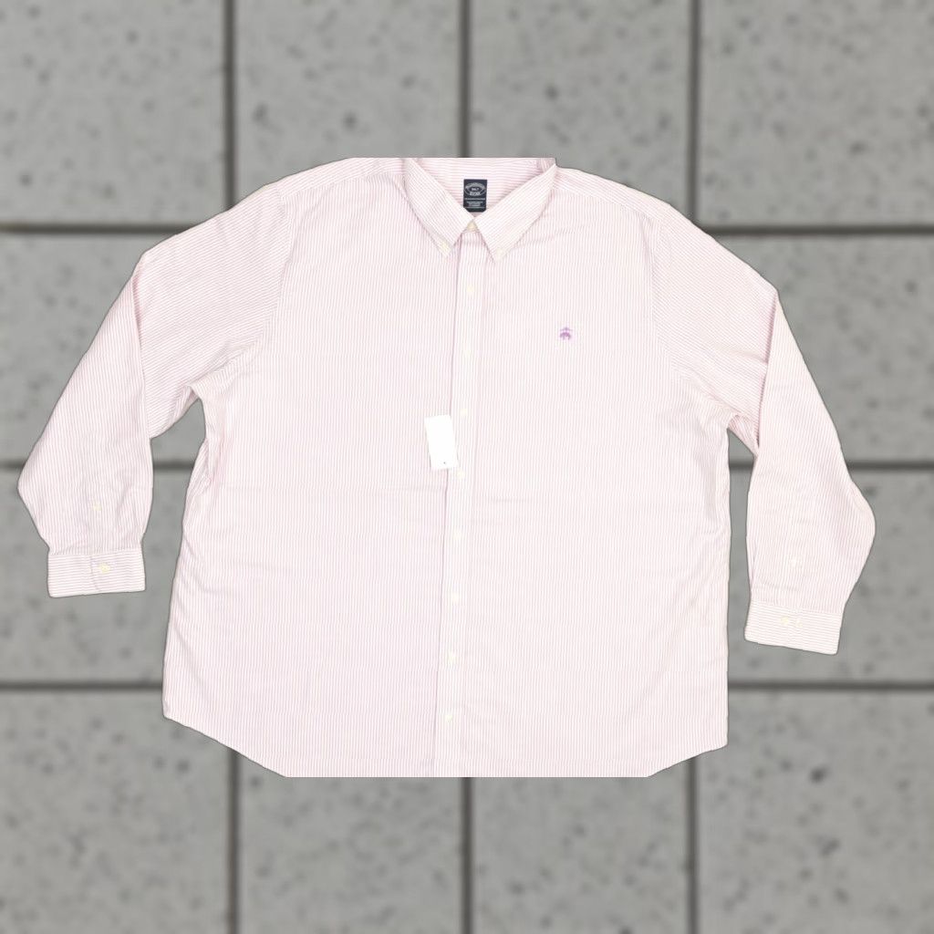 Brooks Brothers 3XLT Shirt Mens Big & Tall Pink White Stripe Non-Iron Stretch