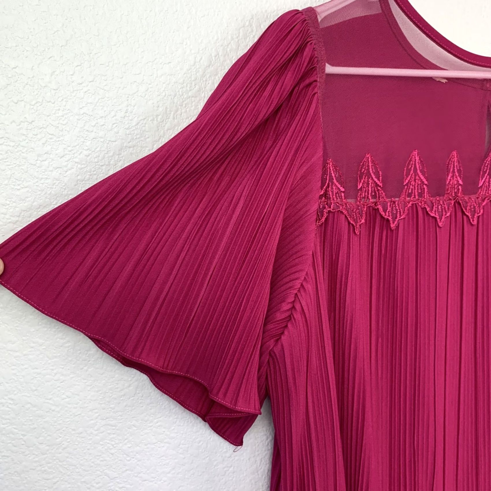 Vintage VINTAGE Fuchsia Drop Waist Pleated Ruffle Tiered Dress XL 2X Lace Yoke Keyhole Size XL / US 12-14 / IT 48-50 - 2 Thumbnail