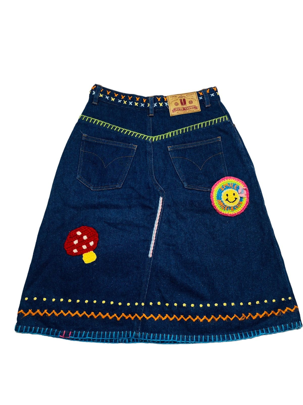 Angel Blue 2000s Angel Blue - Knitted Patch Midi Skirt Denim Size 26" / US 2 / IT 38 - 2 Thumbnail