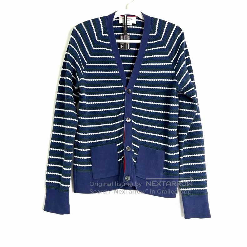 Thom Browne Thom Browne Blue-Green-White Striped Knit Open-Cardigan Size US S / EU 44-46 / 1 - 1 Thumbnail