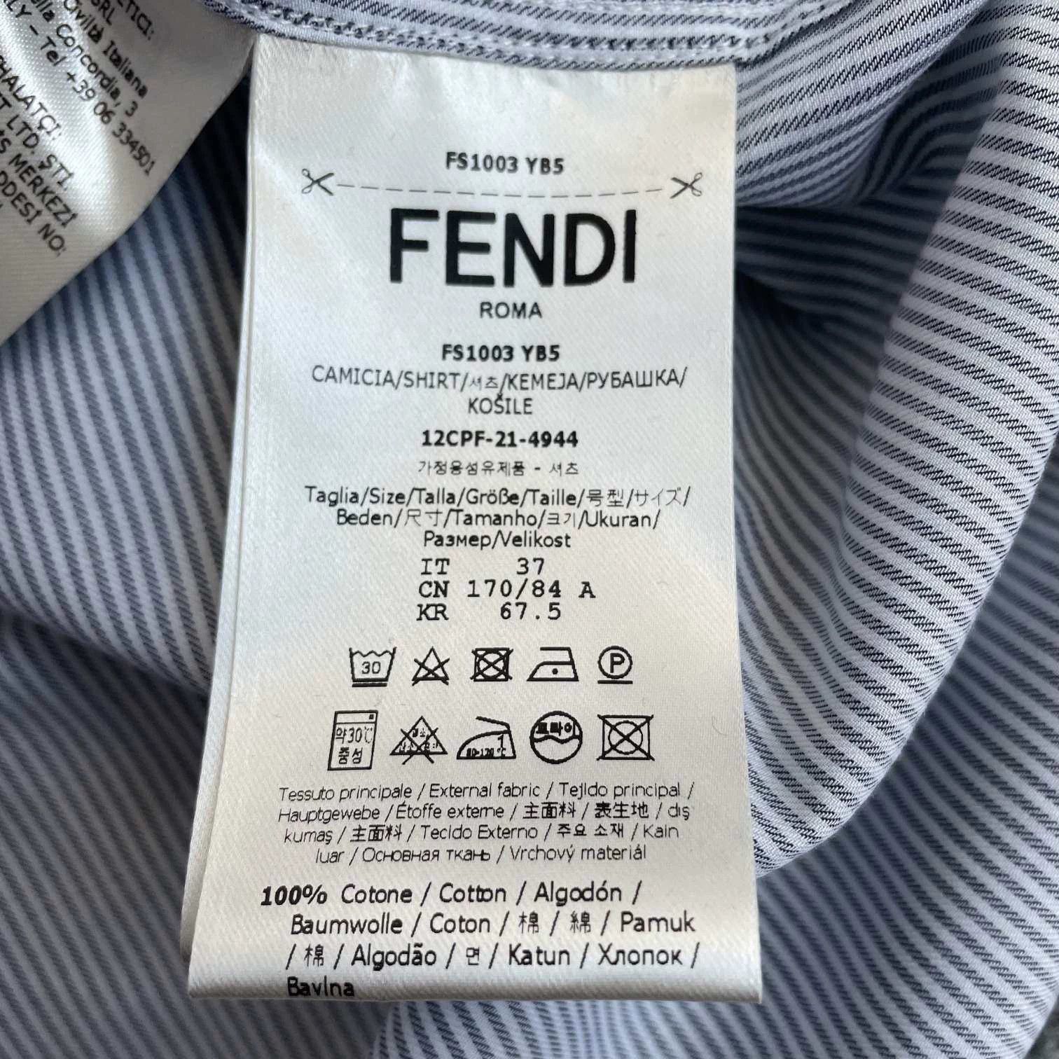 Fendi FENDI men's gray striped lapel shirt white sleeve 37-39 Size US XS / EU 42 / 0 - 6 Thumbnail