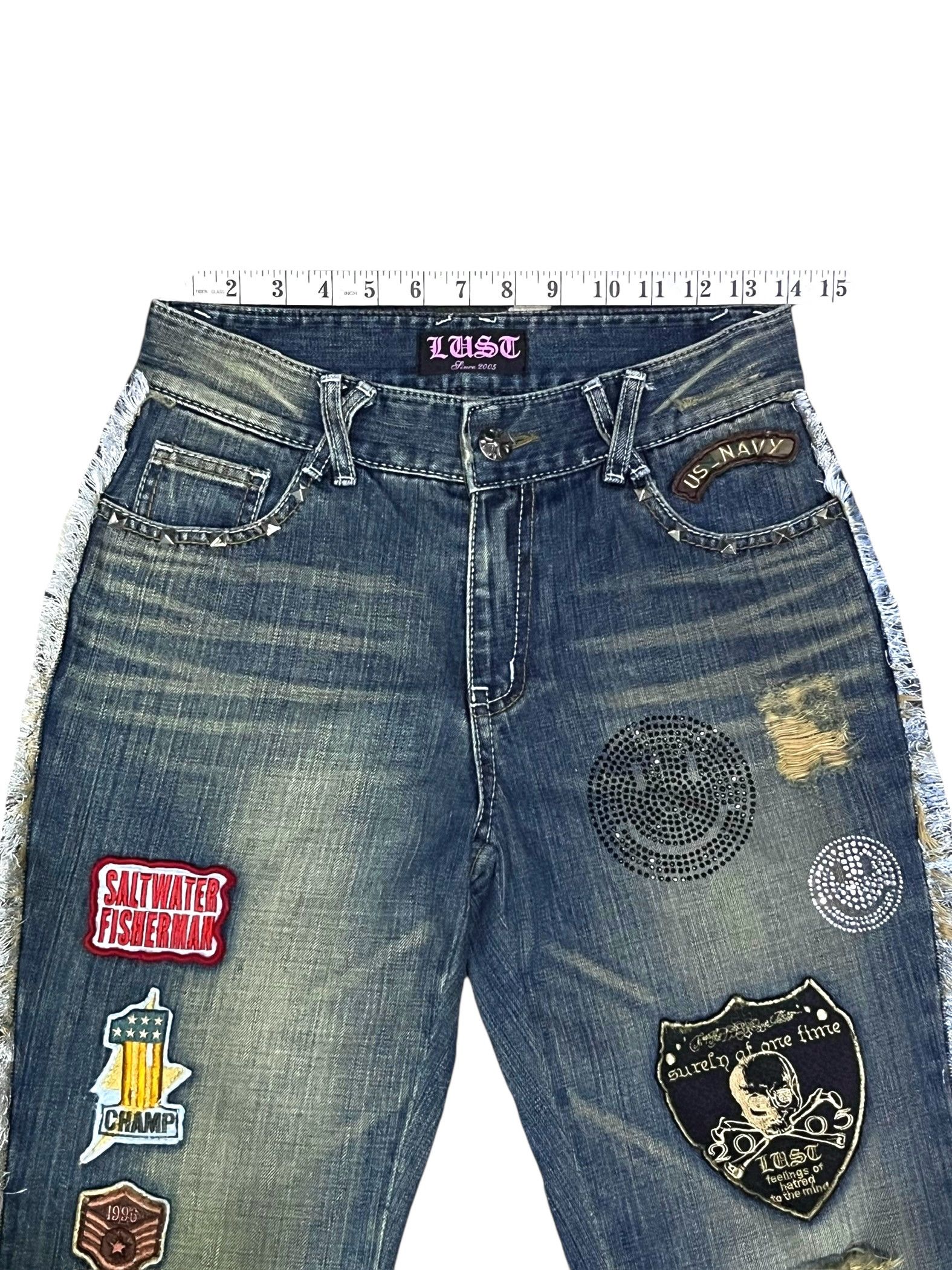 Japanese Brand LUSC Distressed Flare Jeans Patchwork, Ripped, Raw Hem Rare Size 28" / US 6 / IT 42 - 19 Thumbnail