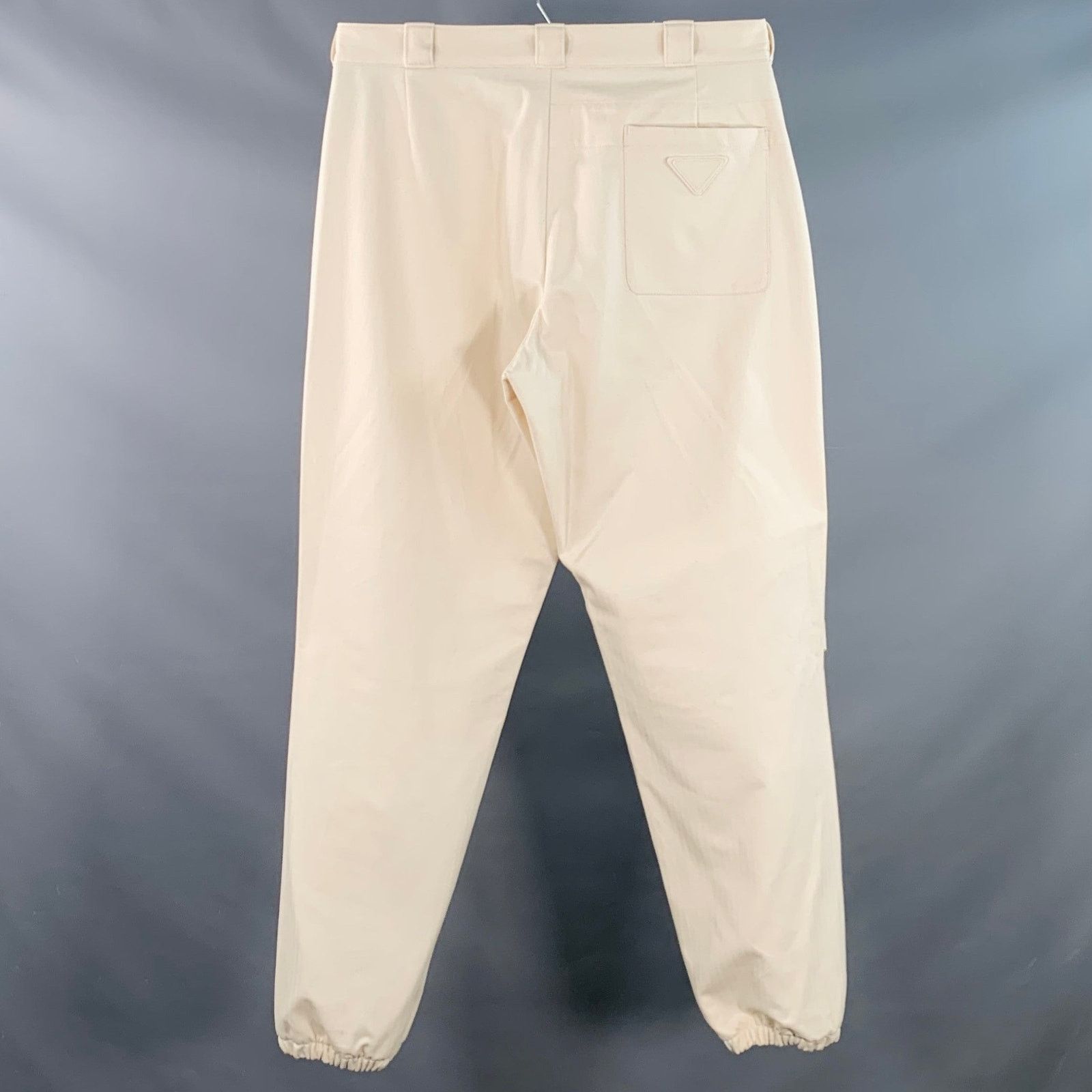 Prada Beige Cotton Herringbone Tapered Elastic Cuffs Zip Fly Pants Size US 36 / EU 52 - 3 Thumbnail