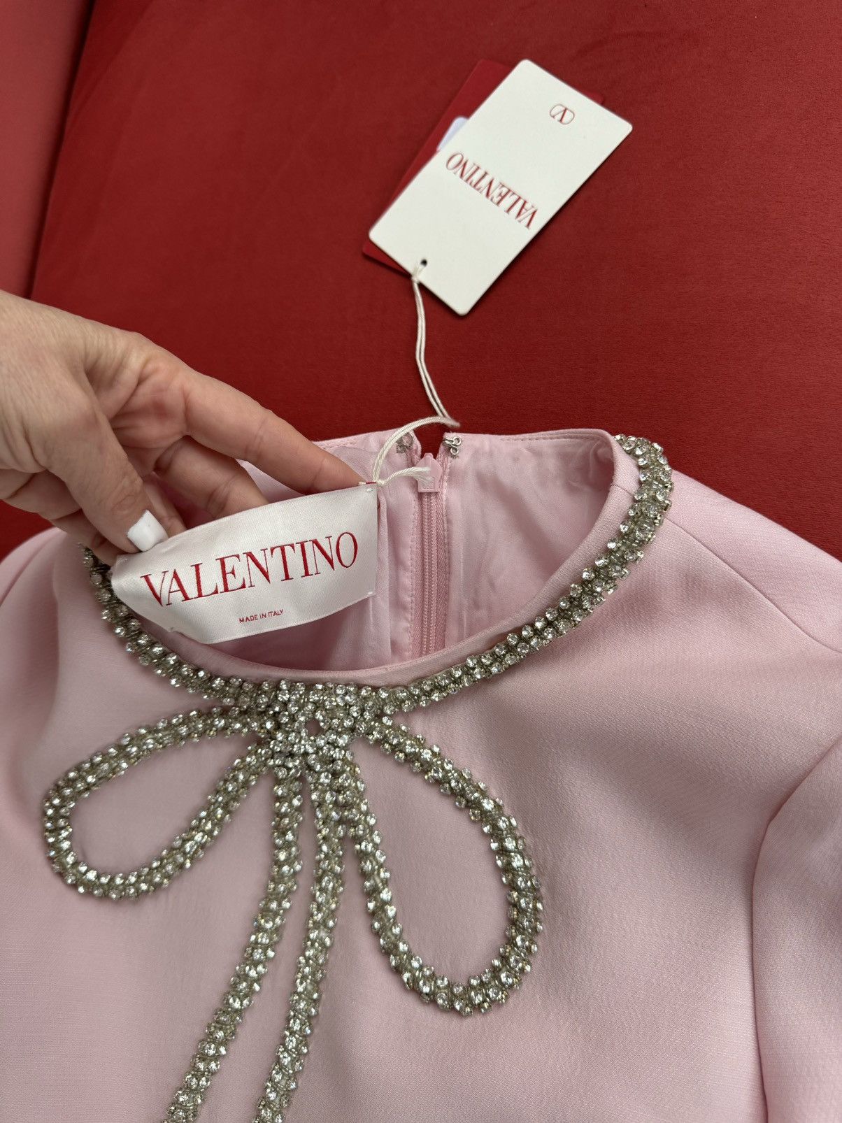 Valentino Valentino wool+silk crepe couture crystal bow pink dress, 40 Size S / US 4 / IT 40 - 5 Thumbnail