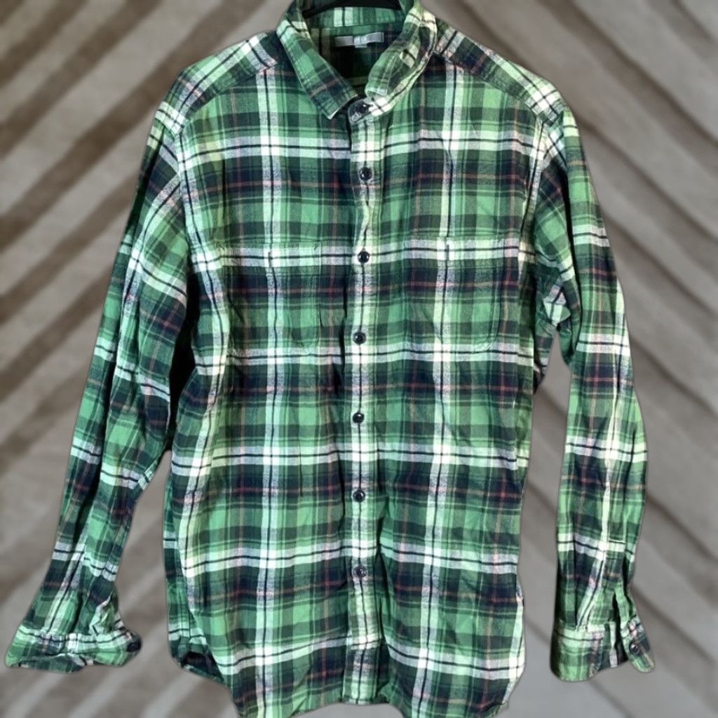 Uniqlo Uniqlo Mens Shirt Green White Plaid Flannel Button-Down 100% Cotton XL (XL) (K) Size US XL / EU 56 / 4 - 1 Thumbnail