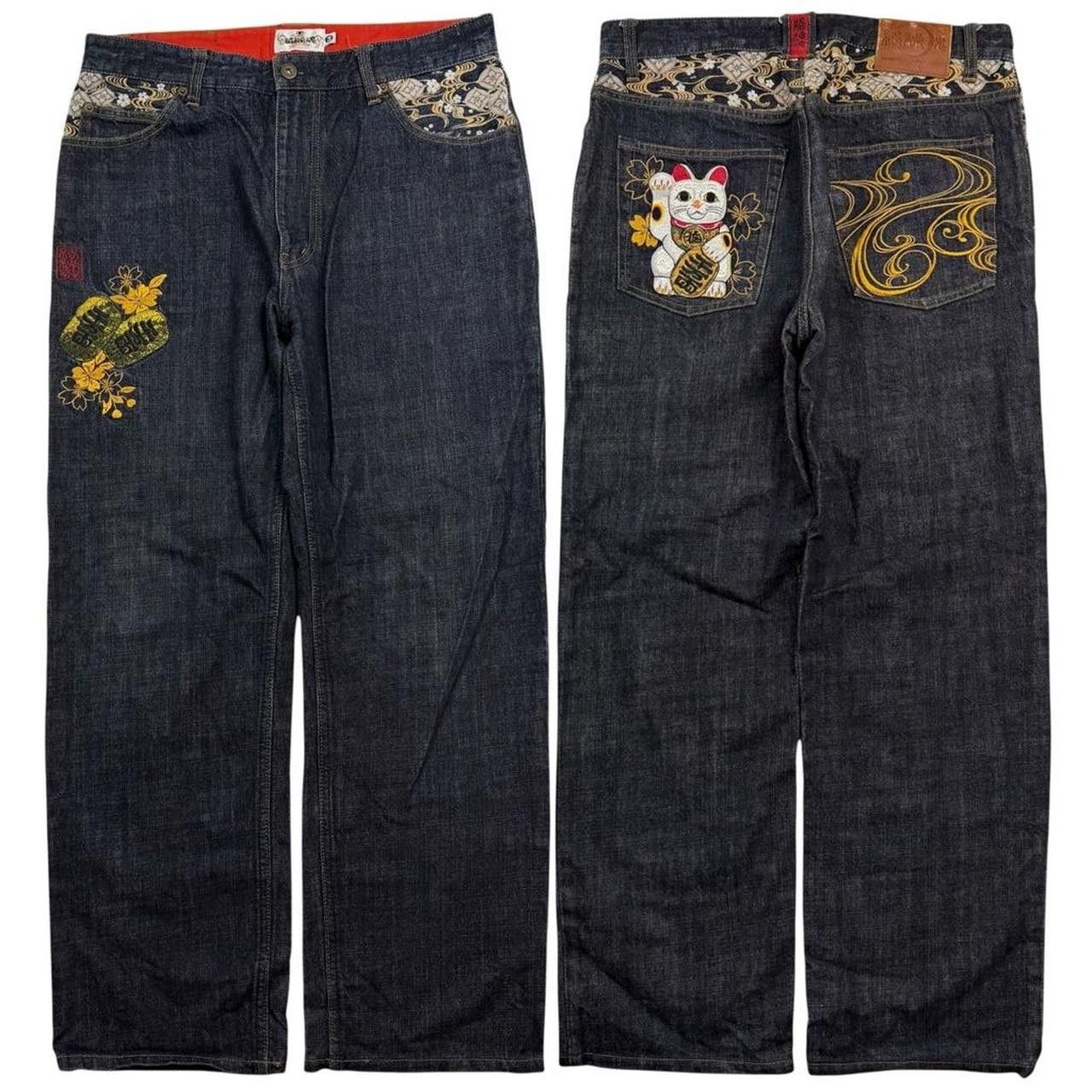 Karakuri Tamashii Karakuri Tamashii Embroidered Lucky Cat Denim Jeans Waist 34 Size US 34 / EU 50 - 1 Thumbnail
