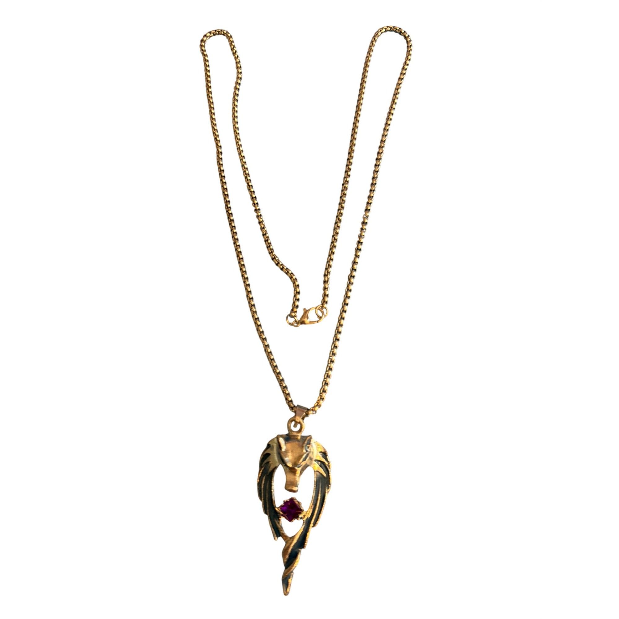 Other Wolf Head Pendant Necklace Silver Tone Purple Rhinestone Blu Size ONE SIZE - 5 Thumbnail