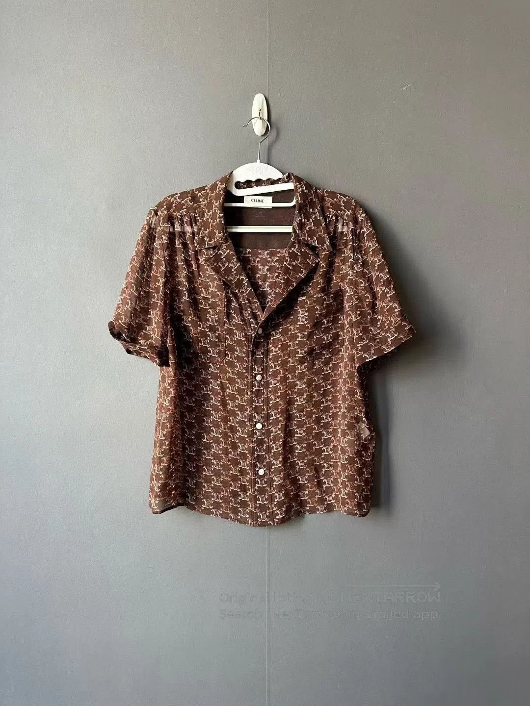Celine Celine Brown Triomphe Print Silk Shirt. Size S / US 4 / IT 40 - 1 Thumbnail