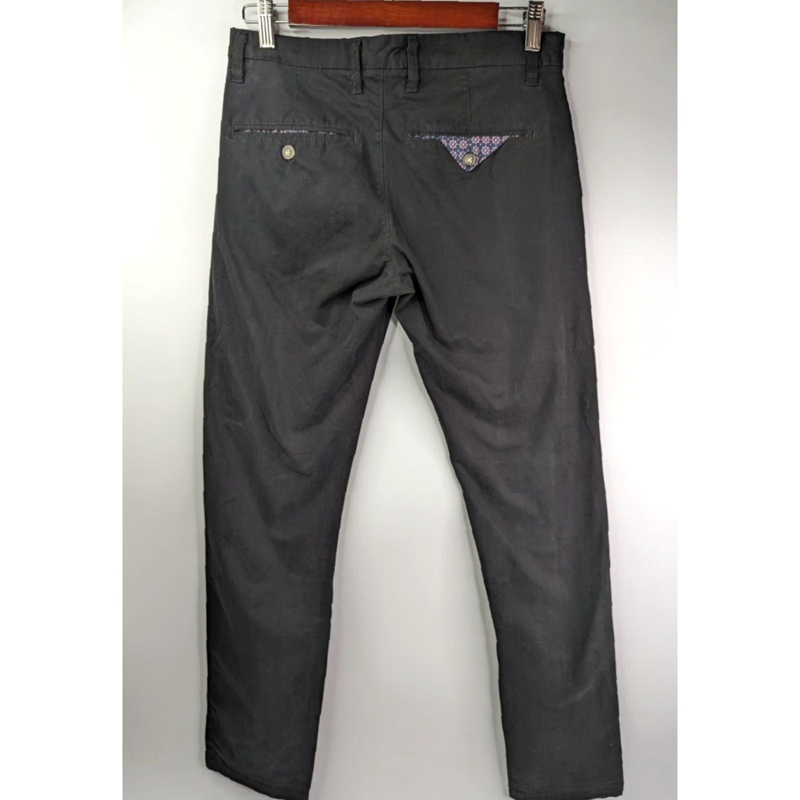 Vintage Across The Pond Signature Line Pants Mens Regular 30x32 Chino Black 5-Pocket Design Casual Cotton Spandex Straight Belted Flat Front Size US 30 / EU 46 - 6 Thumbnail