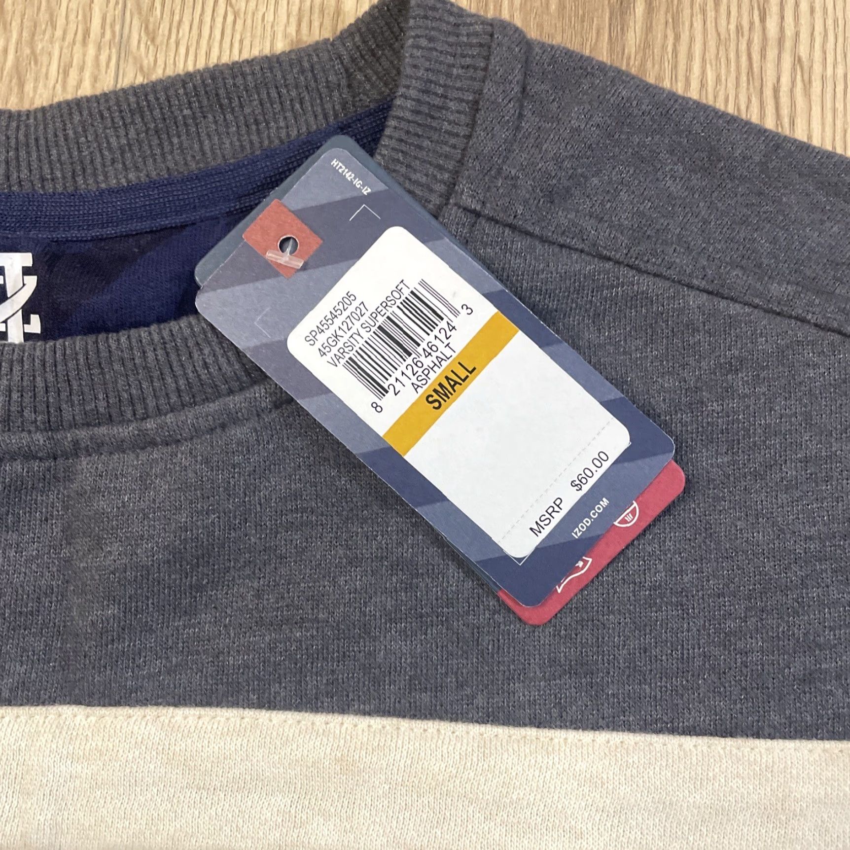 Izod IZOD Mens Pullover Sweatshirt Varsity Striped Gray Size S Crew Neck Super Soft Logo Knit Cotton-Polyester Fall Winter Spring Walking Mens Size US S / EU 44-46 / 1 - 2 Thumbnail