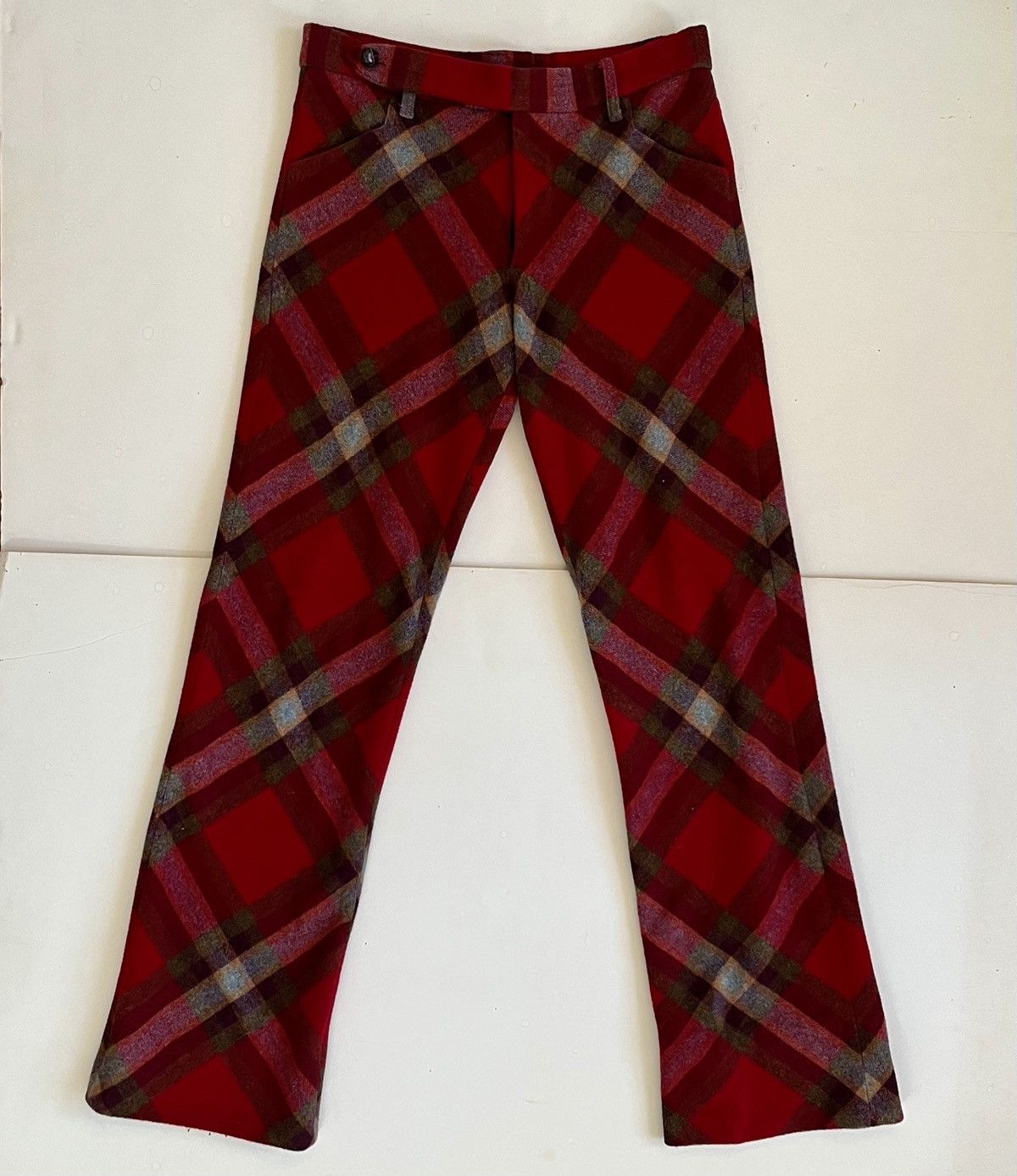 Other John Scher Pants, US Men Small , Bias Cut Wool, Red Plaid Size US 28 / EU 44 - 2 Thumbnail
