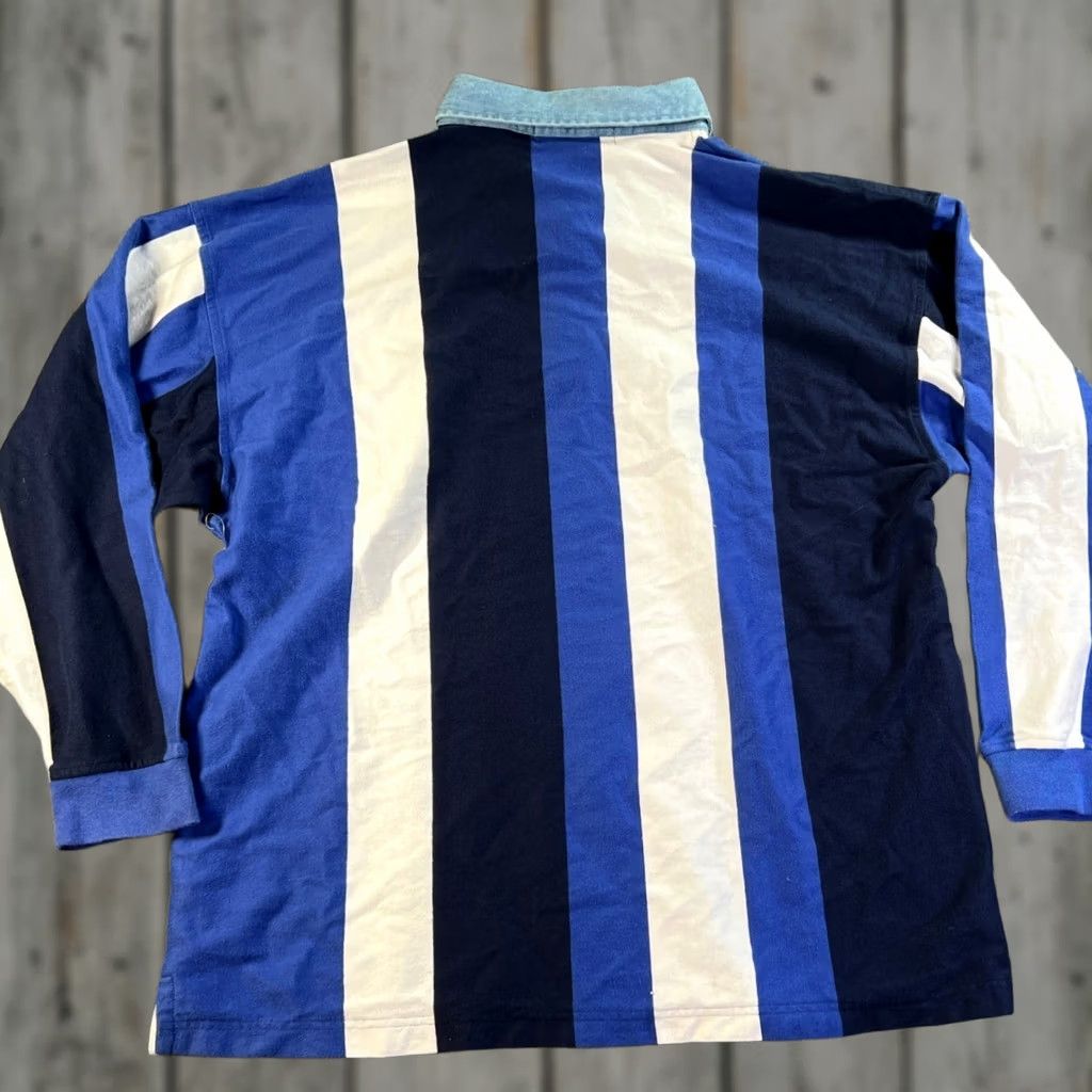 Denime VINTAGE John Ashford Rugby Shirt Mens Big 2X Blue White Vertical Stripe Denim Collar Cotton Long Sleeve Crew Neck casual Size US XXL / EU 58 / 5 - 1 Thumbnail