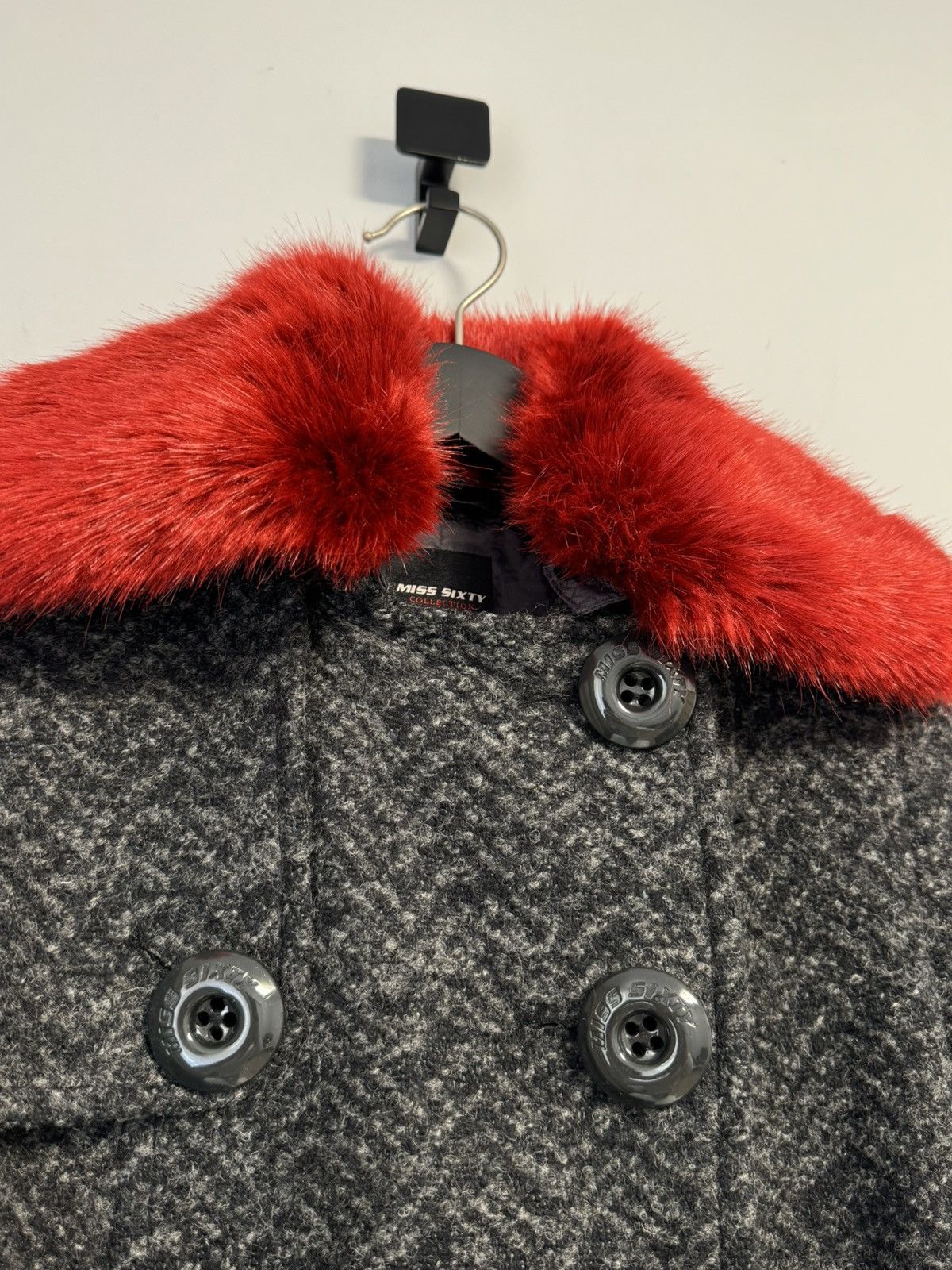 Miss Sixty Miss Sixty Women’s Gray Coat Red Faux Collar Double Breasted Size S / US 4 / IT 40 - 6 Thumbnail