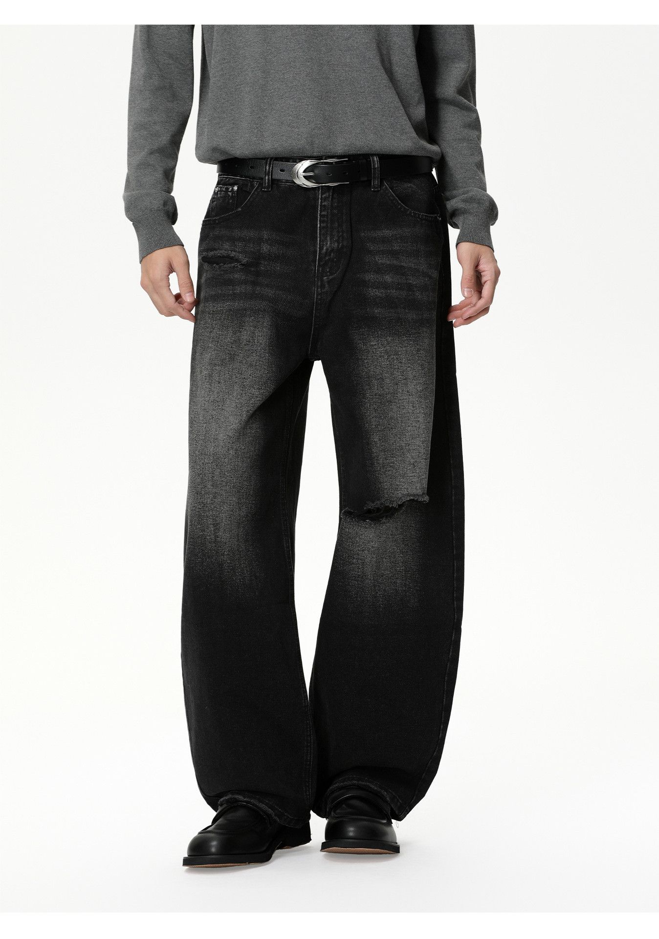 Jean Street distressed loose-fitting washed ripped jeans Size US 32 / EU 48 - 3 Thumbnail