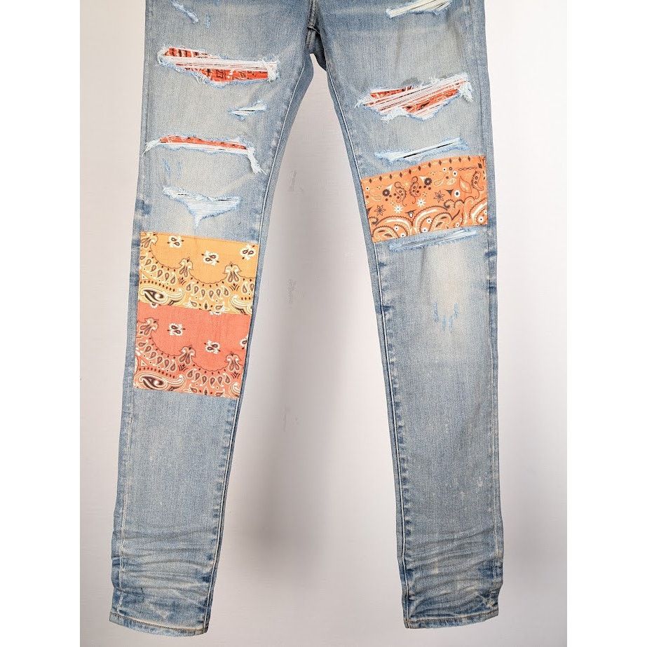 Amiri o1rshd1 Vintage Bandana Artpatch Jeans in Clay Indigo Size US 31 - 4 Thumbnail