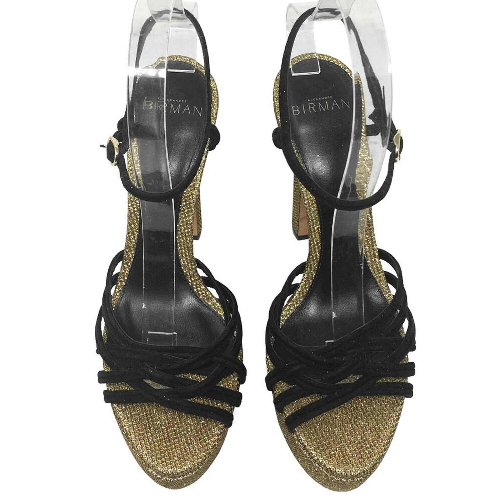 Alexandre Birman Alexandre Birman Black Suede Gold Metallic Platform Sandals Size US 7 / IT 37 - 2 Thumbnail