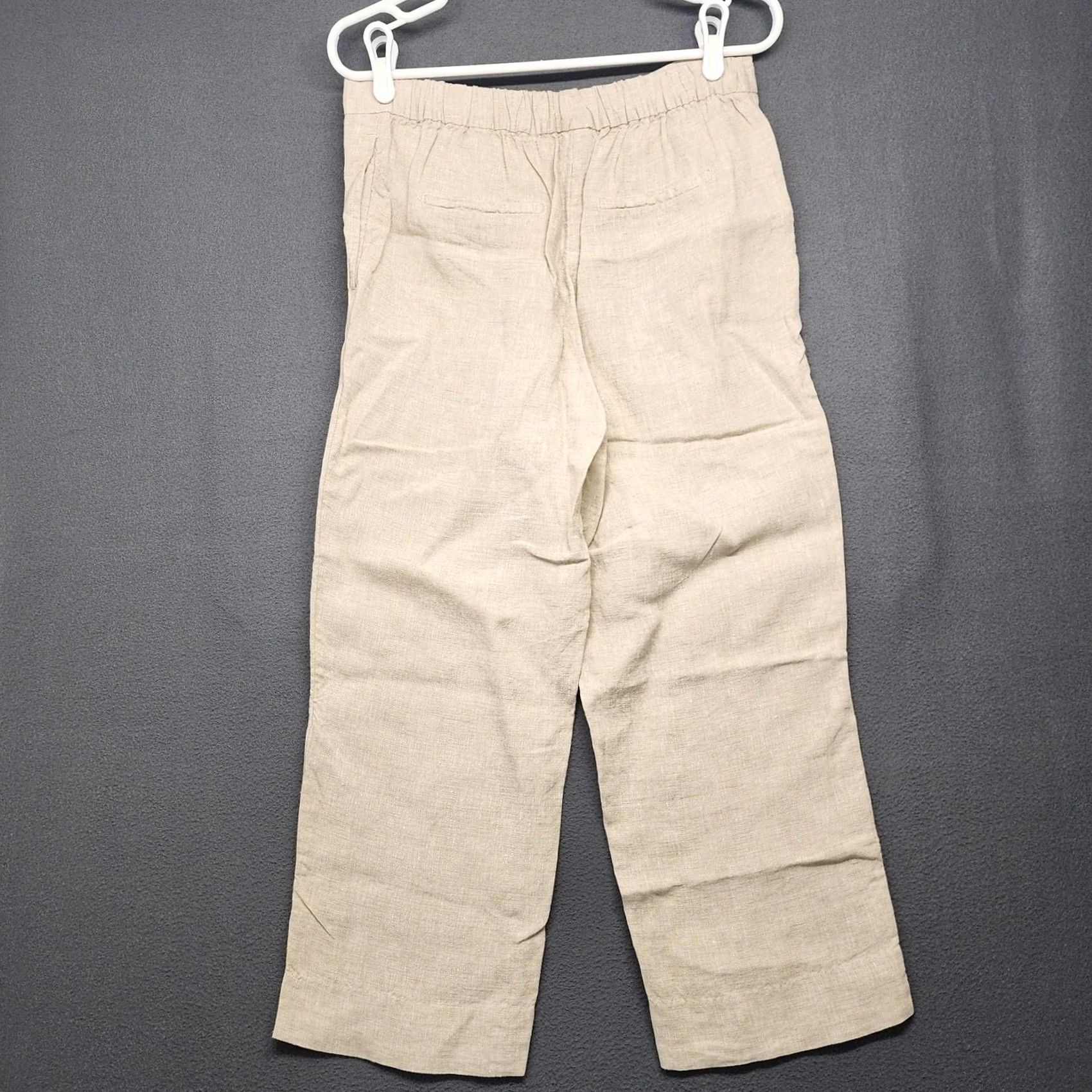 Vintage Chico's Linen Pants Womens Beige Cropped Pull On Button Hem Pockets Small Size 28" / US 6 / IT 42 - 2 Thumbnail